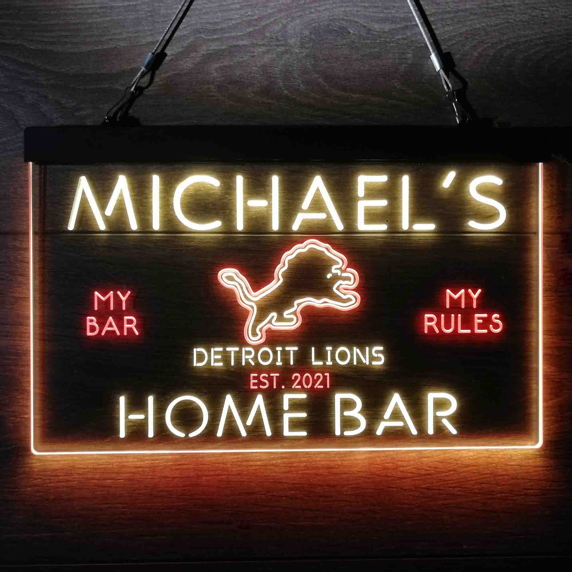 Personalized Detroit Lions Sports Bar Neon LED Light Sign