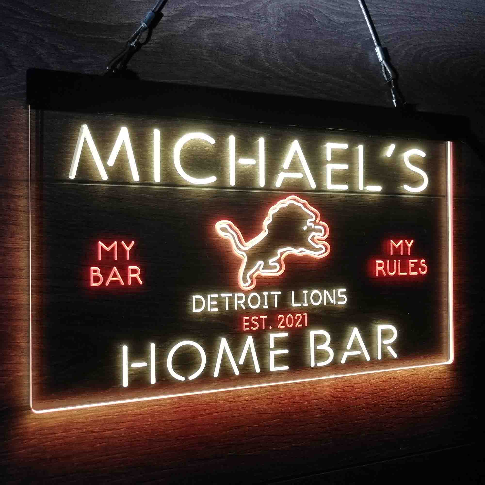 Personalized Detroit Lions Sports Bar Neon LED Light Sign