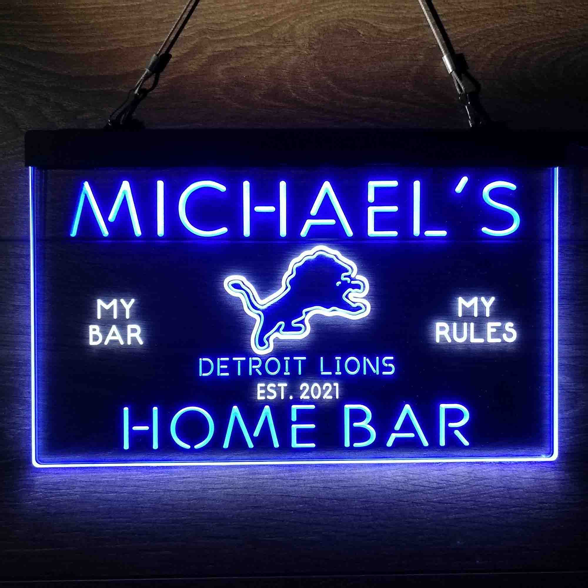 Personalized Detroit Lions Sports Bar Neon LED Light Sign