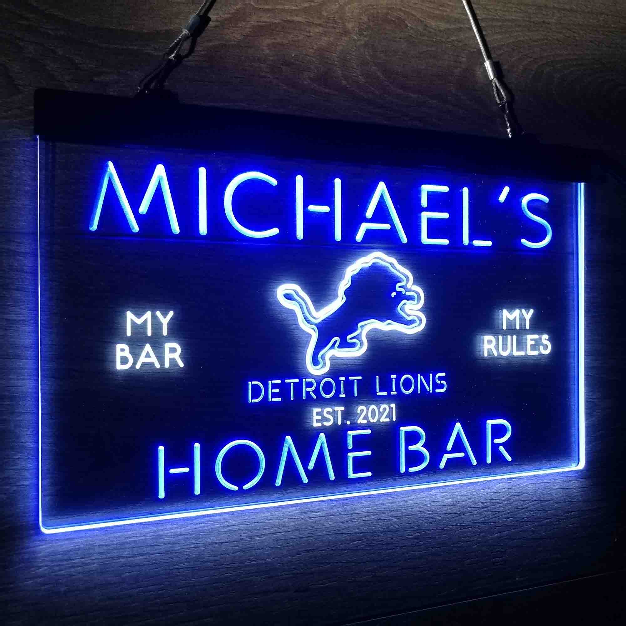 Personalized Detroit Lions Sports Bar Neon LED Light Sign