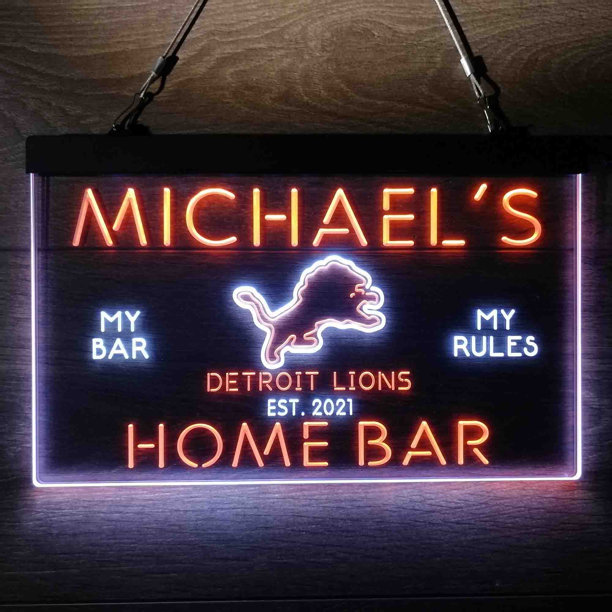 Personalized Detroit Lions Sports Bar Neon LED Light Sign