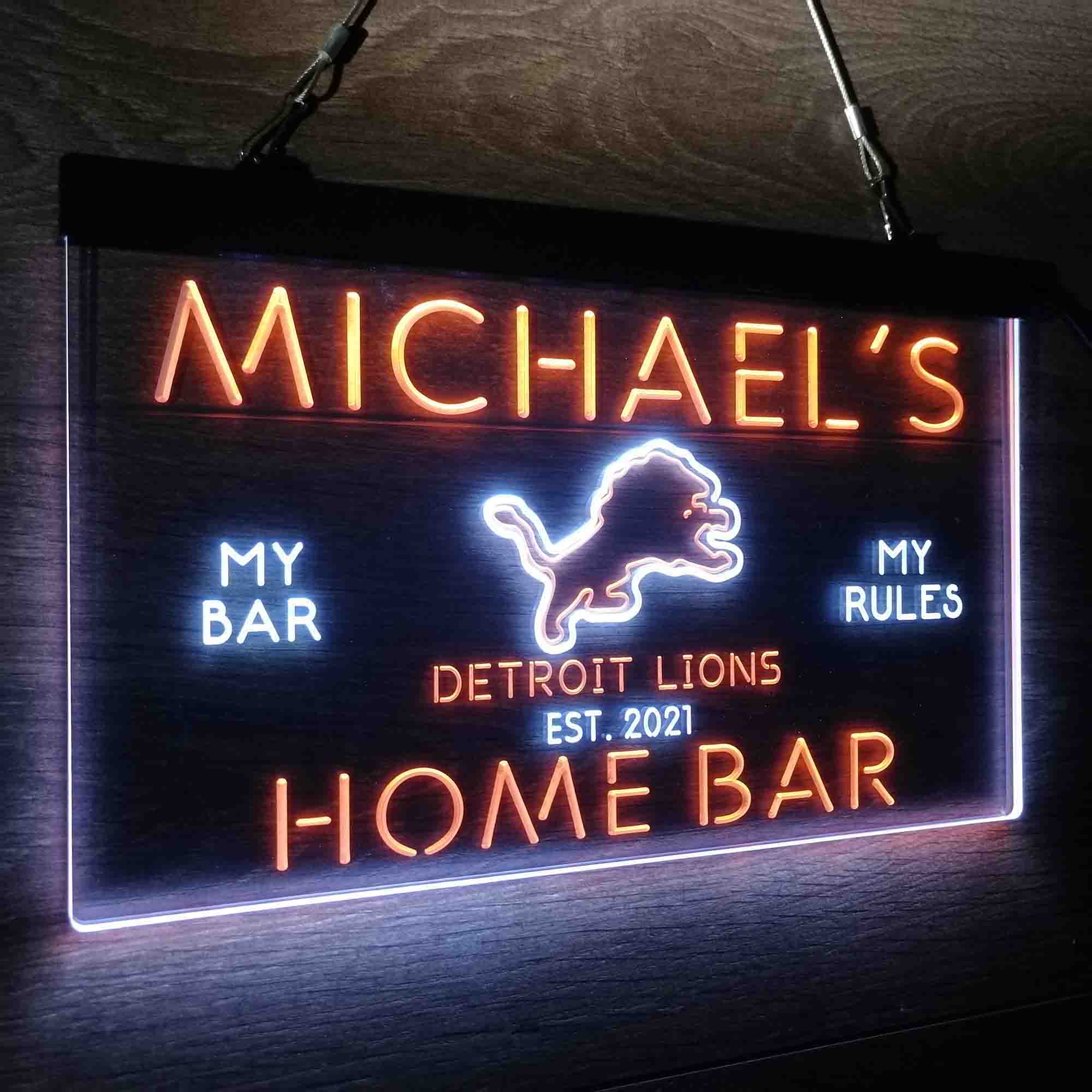 Personalized Detroit Lions Sports Bar Neon LED Light Sign