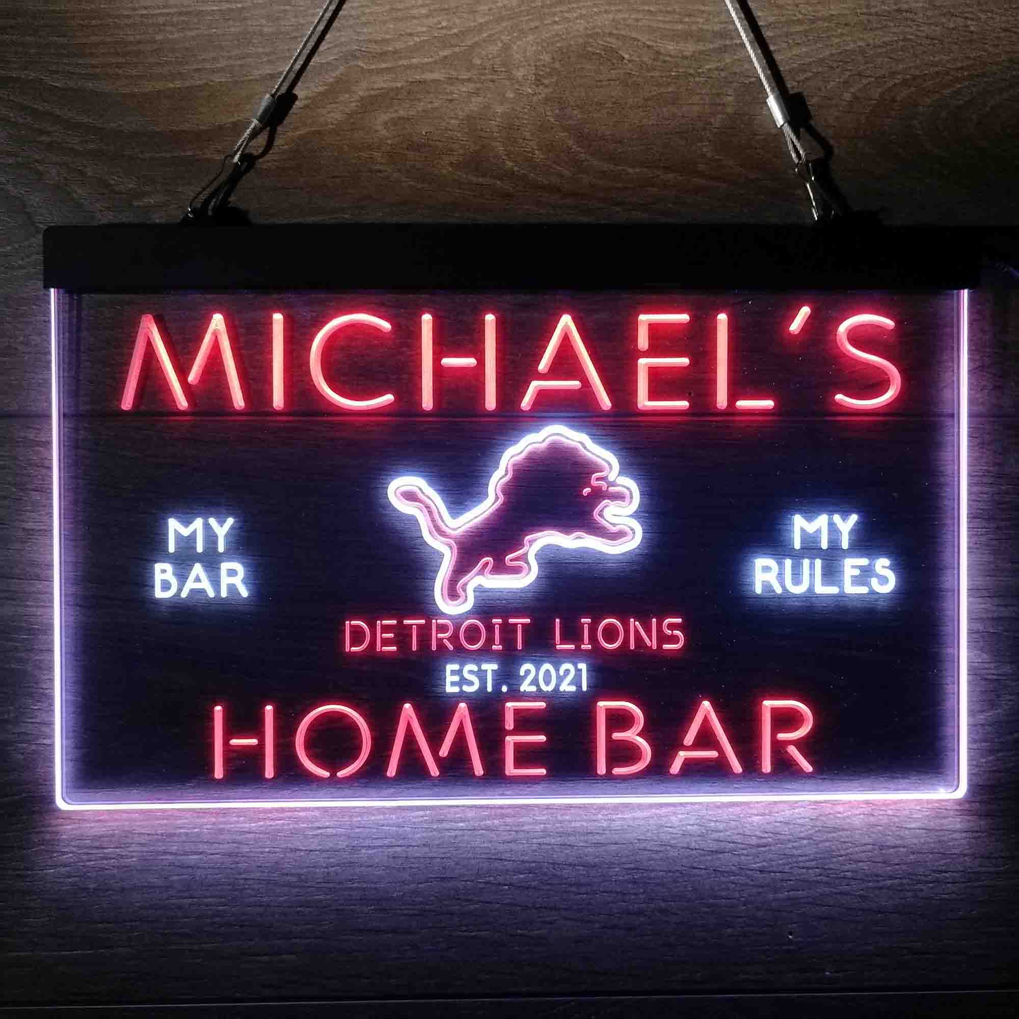 Personalized Detroit Lions Sports Bar Neon LED Light Sign