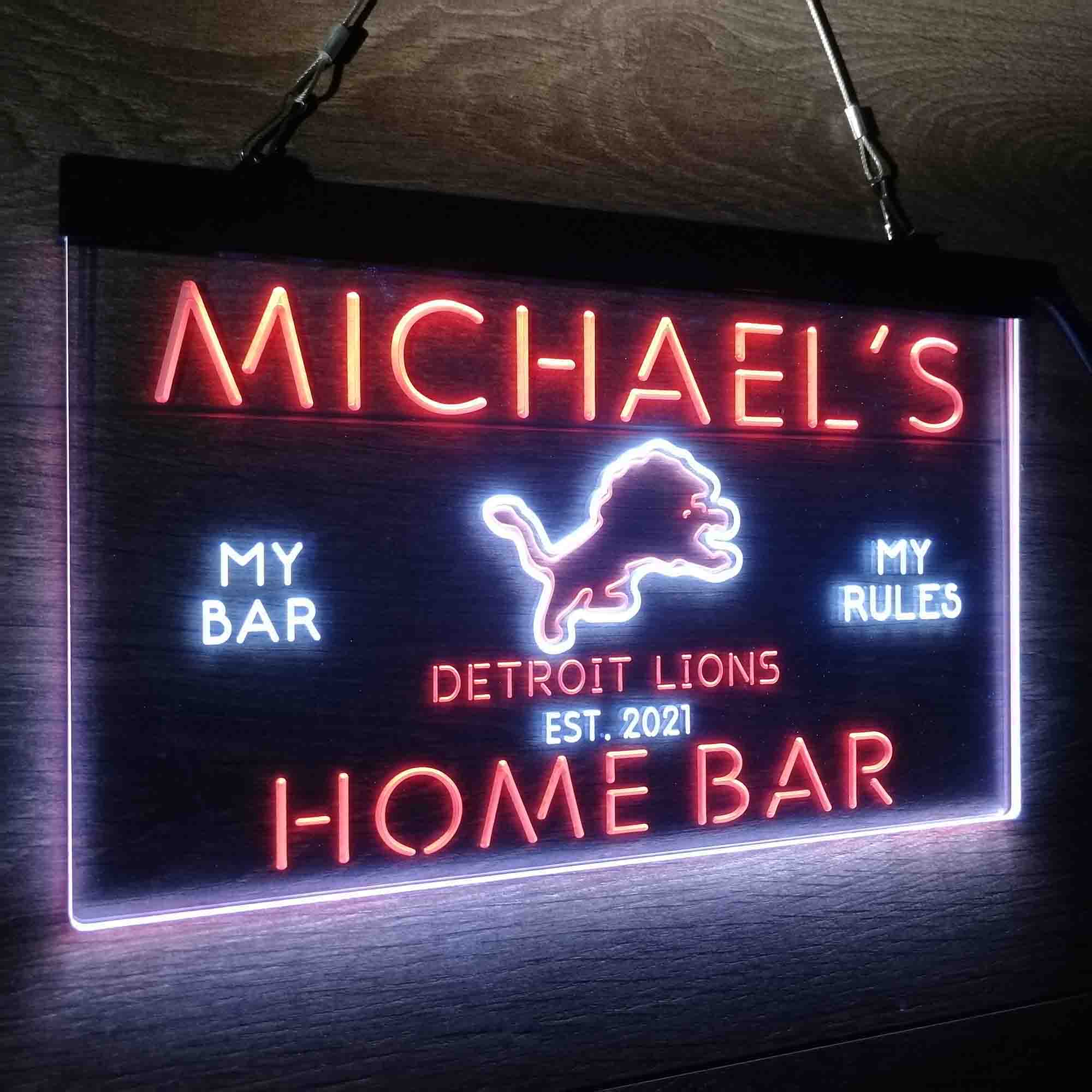 Personalized Detroit Lions Sports Bar Neon LED Light Sign