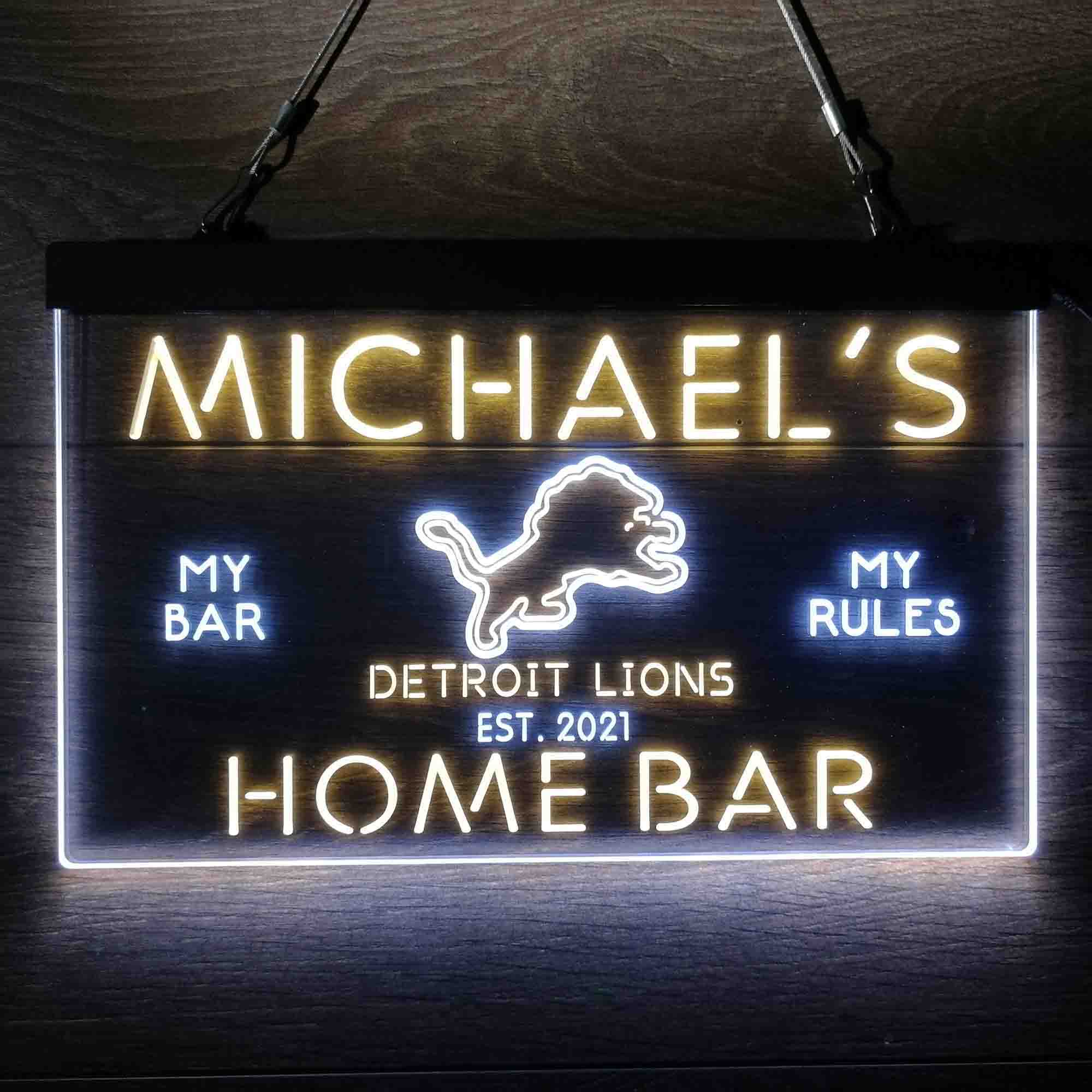 Personalized Detroit Lions Sports Bar Neon LED Light Sign