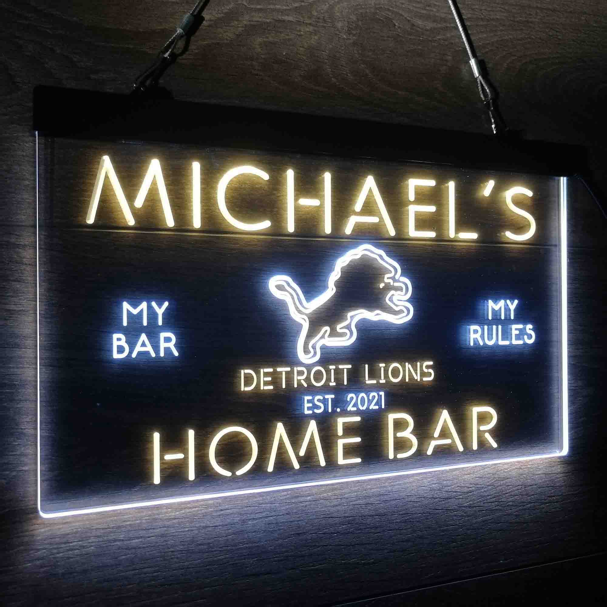 Personalized Detroit Lions Sports Bar Neon LED Light Sign