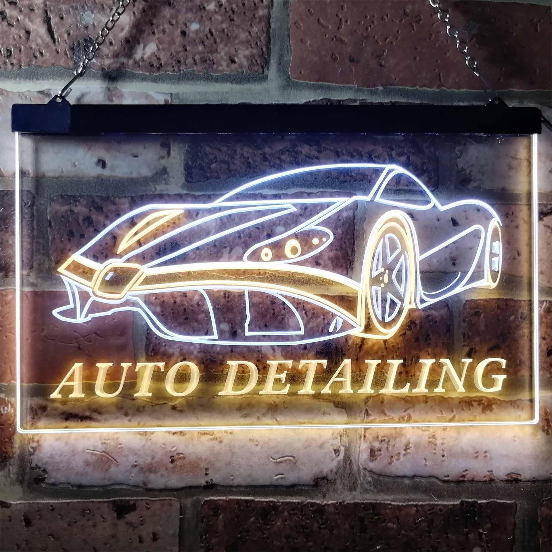 pro Auto Detailing Car Repair Garage Dual-Color LED Neon Sign