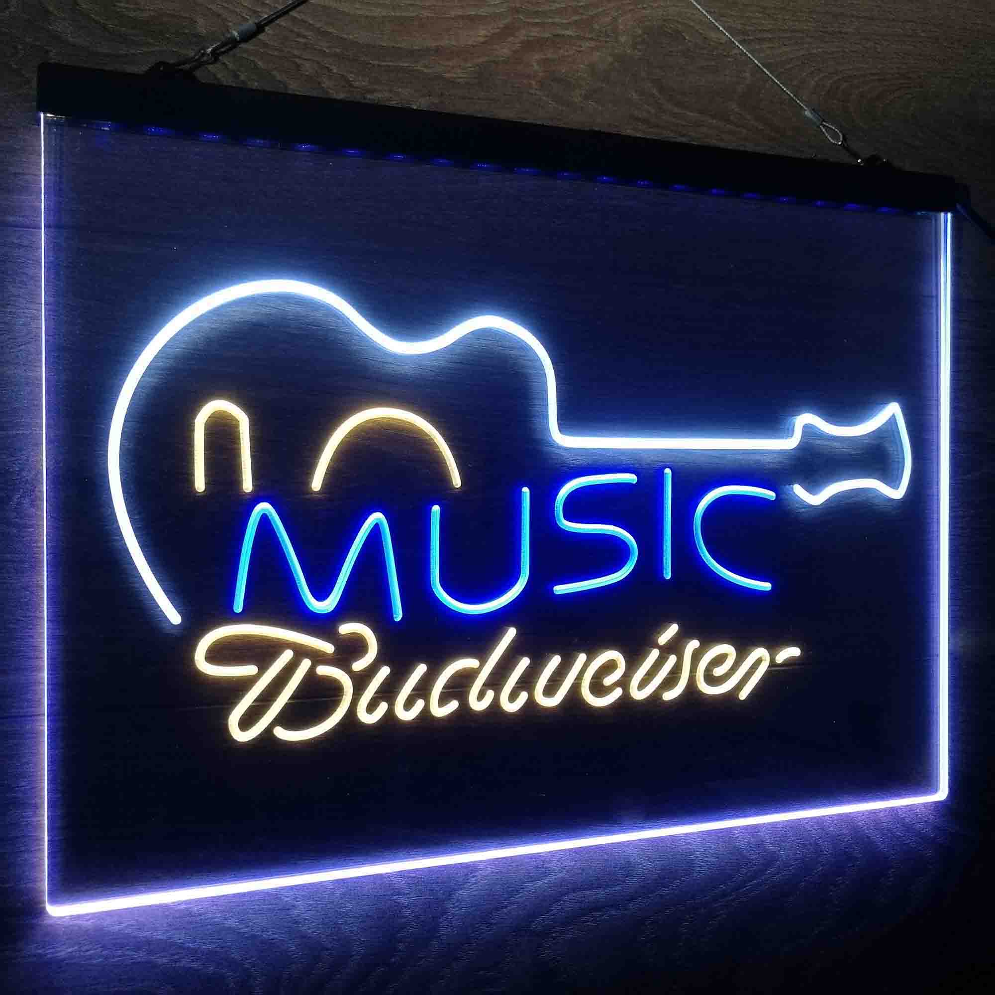 Budweiser Music Guitar Beer Bar Decor Neon LED Sign 3 Colors