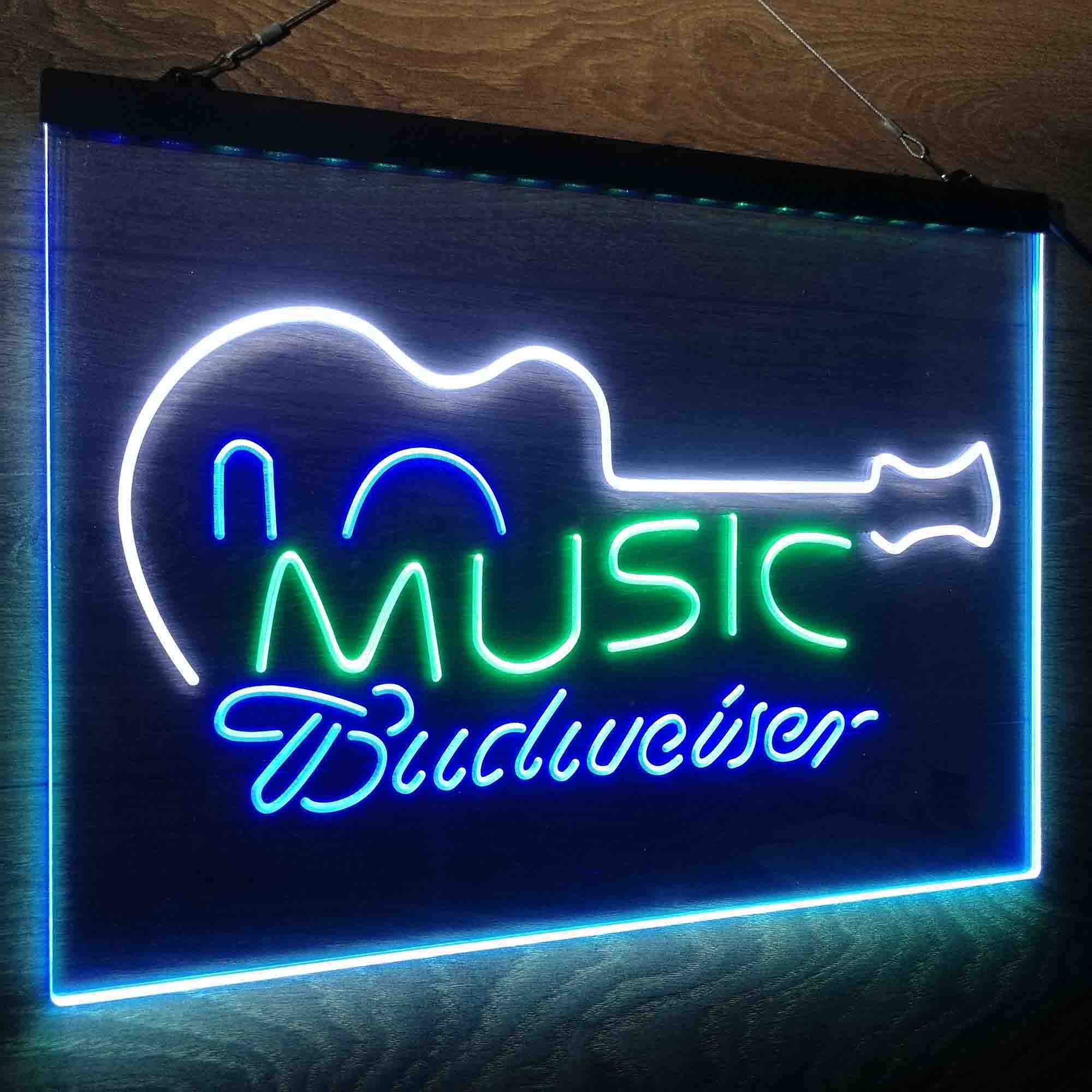 Budweiser Music Guitar Beer Bar Decor Neon LED Sign 3 Colors