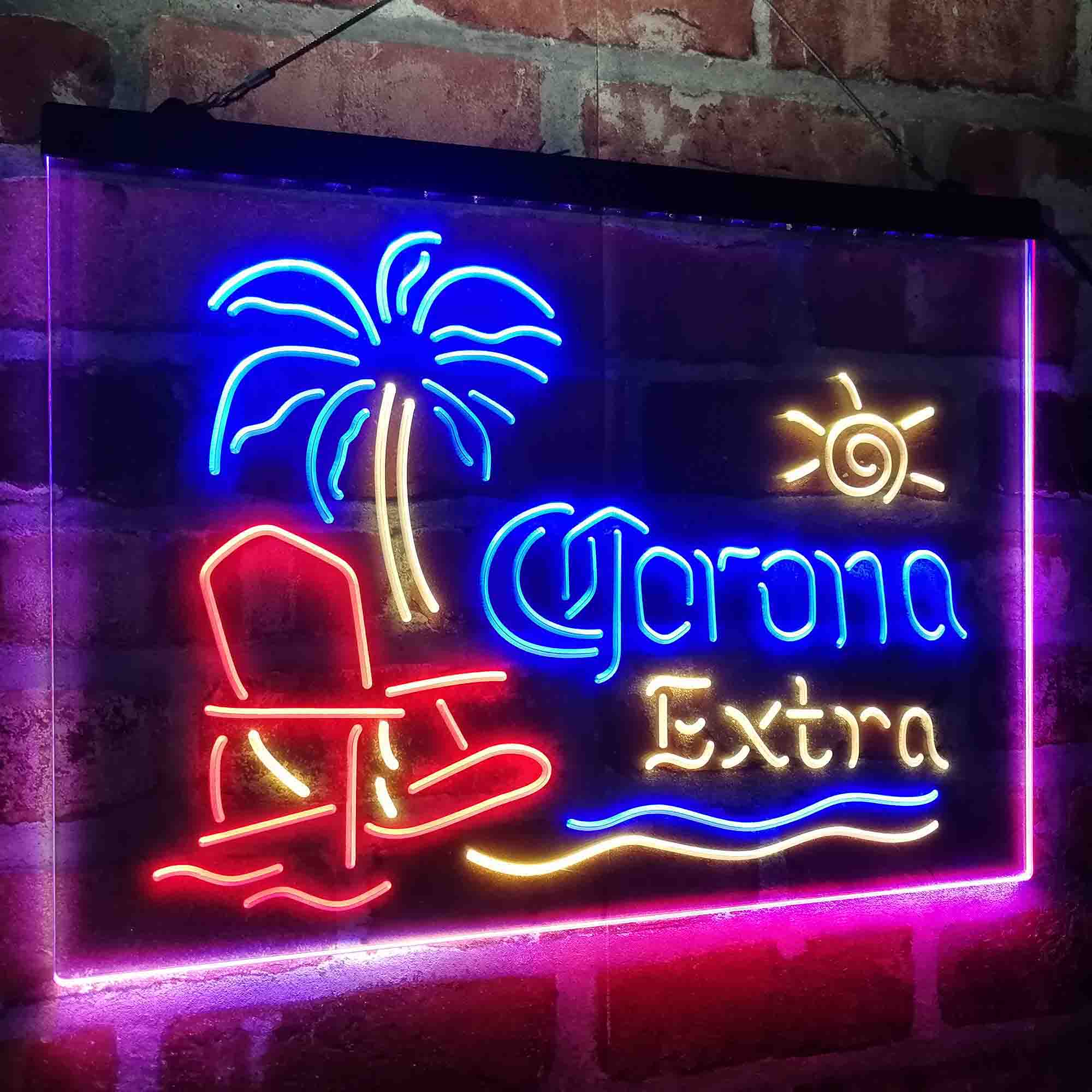 Corona Extra Palm Tree Beach Chair Neon LED Sign 3 Colors