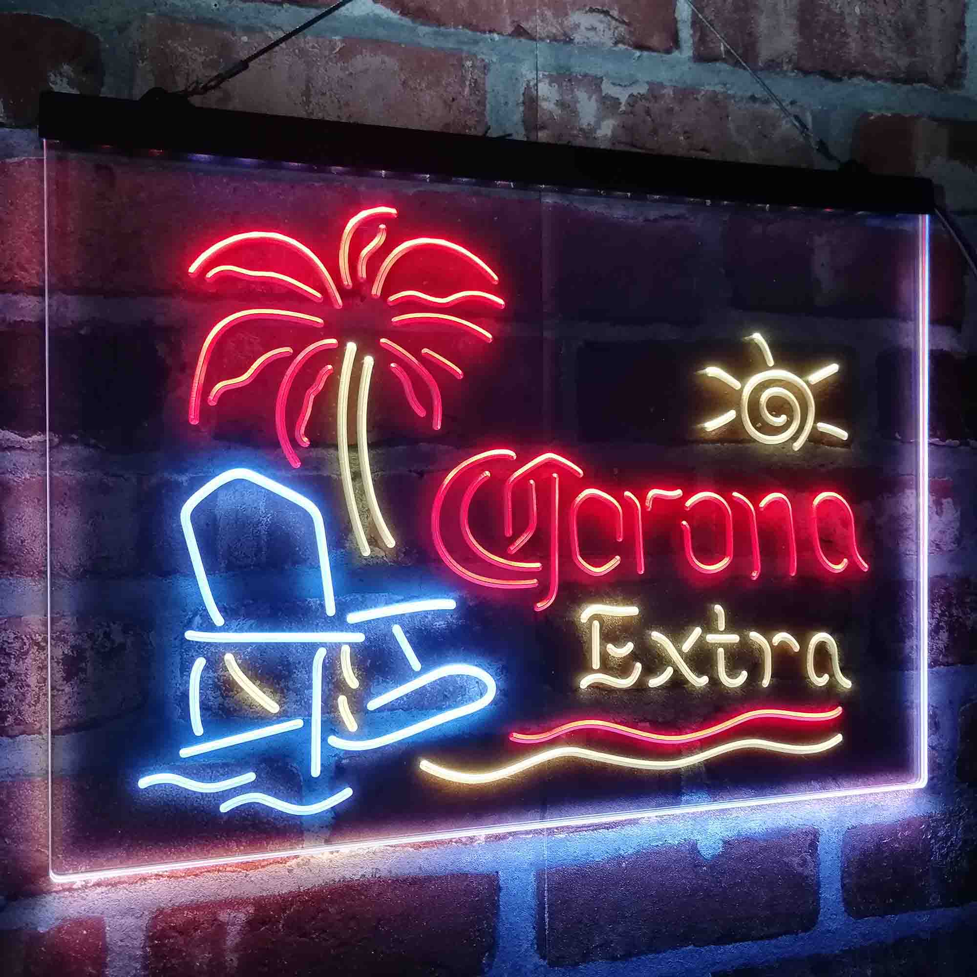 Corona Extra Palm Tree Beach Chair Neon LED Sign 3 Colors