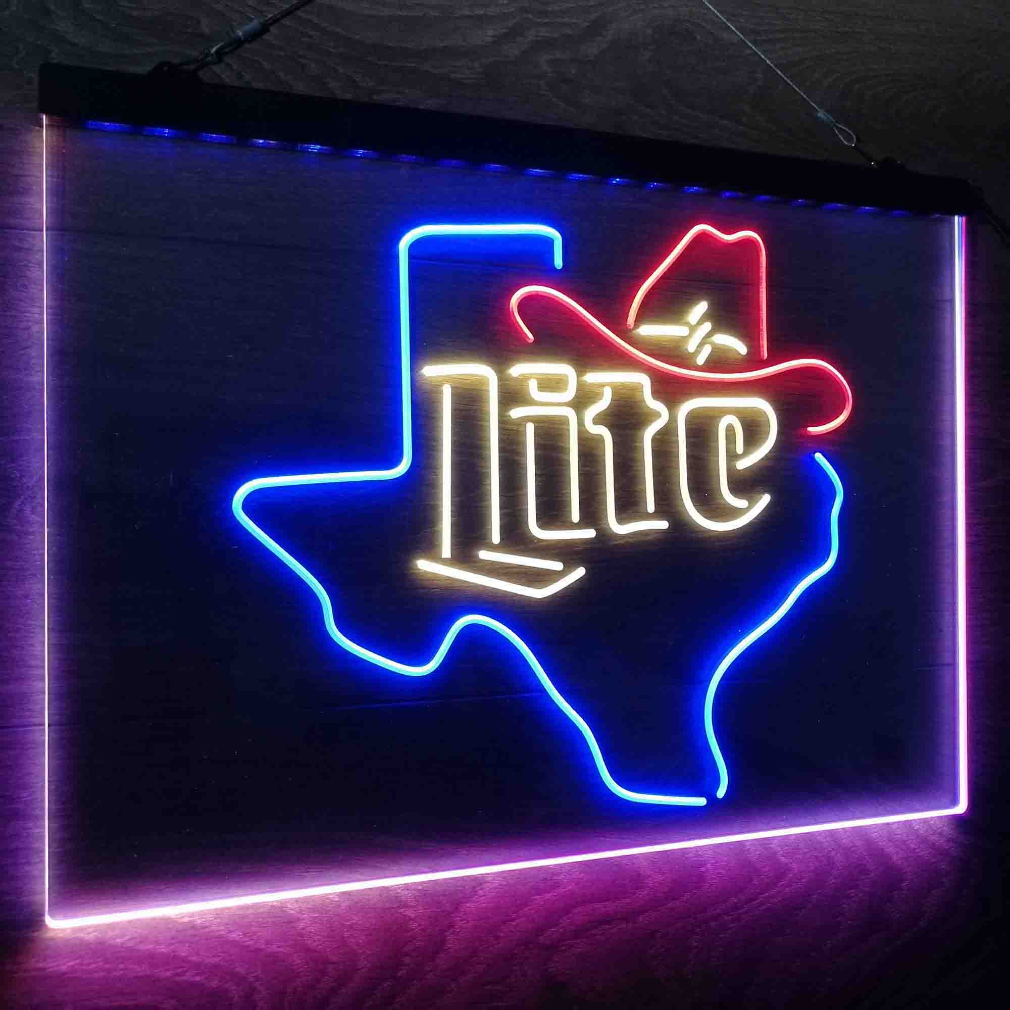 Miller Lite Cowboys Hat Texas Neon LED Sign 3 Colors