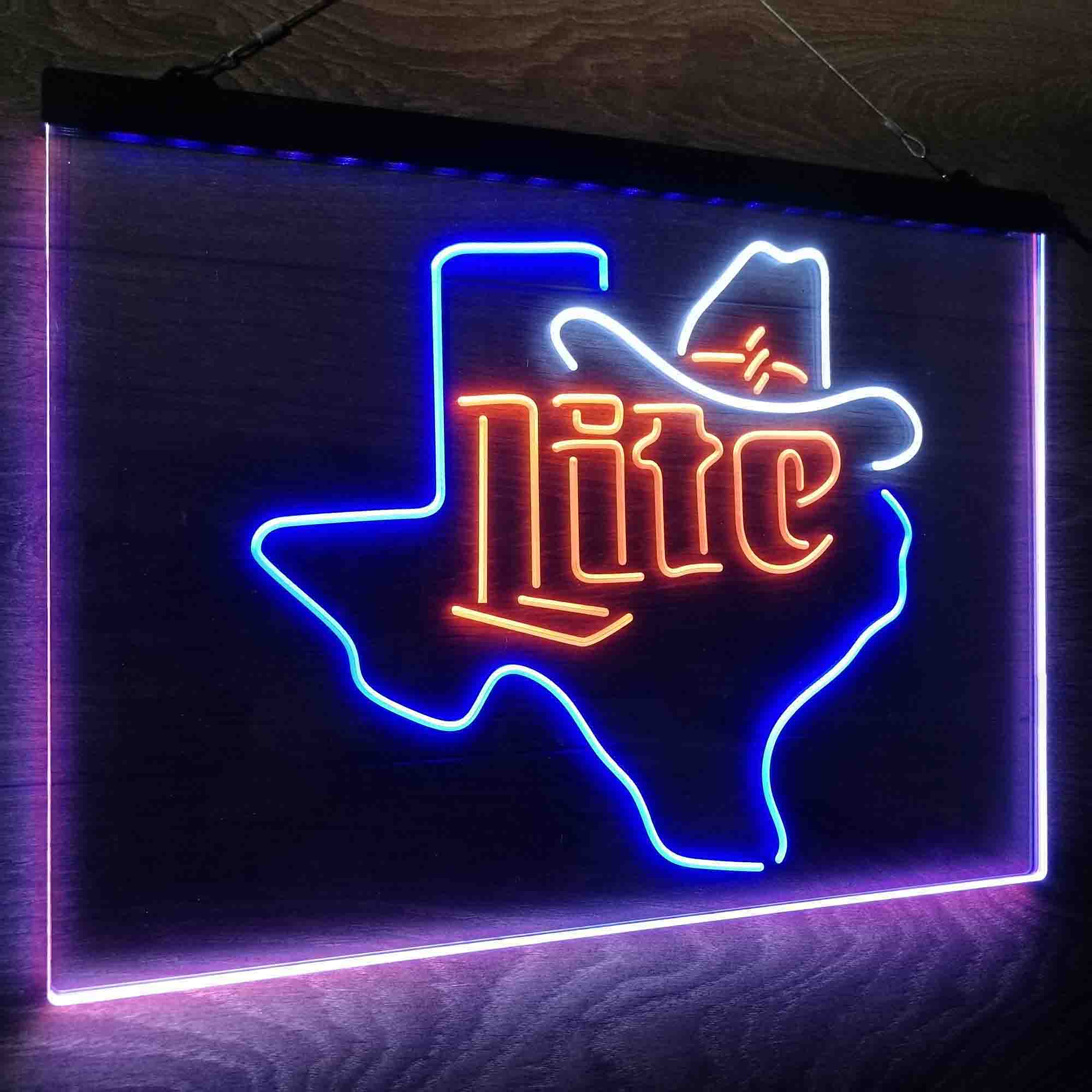 Miller Lite Cowboys Hat Texas Neon LED Sign 3 Colors