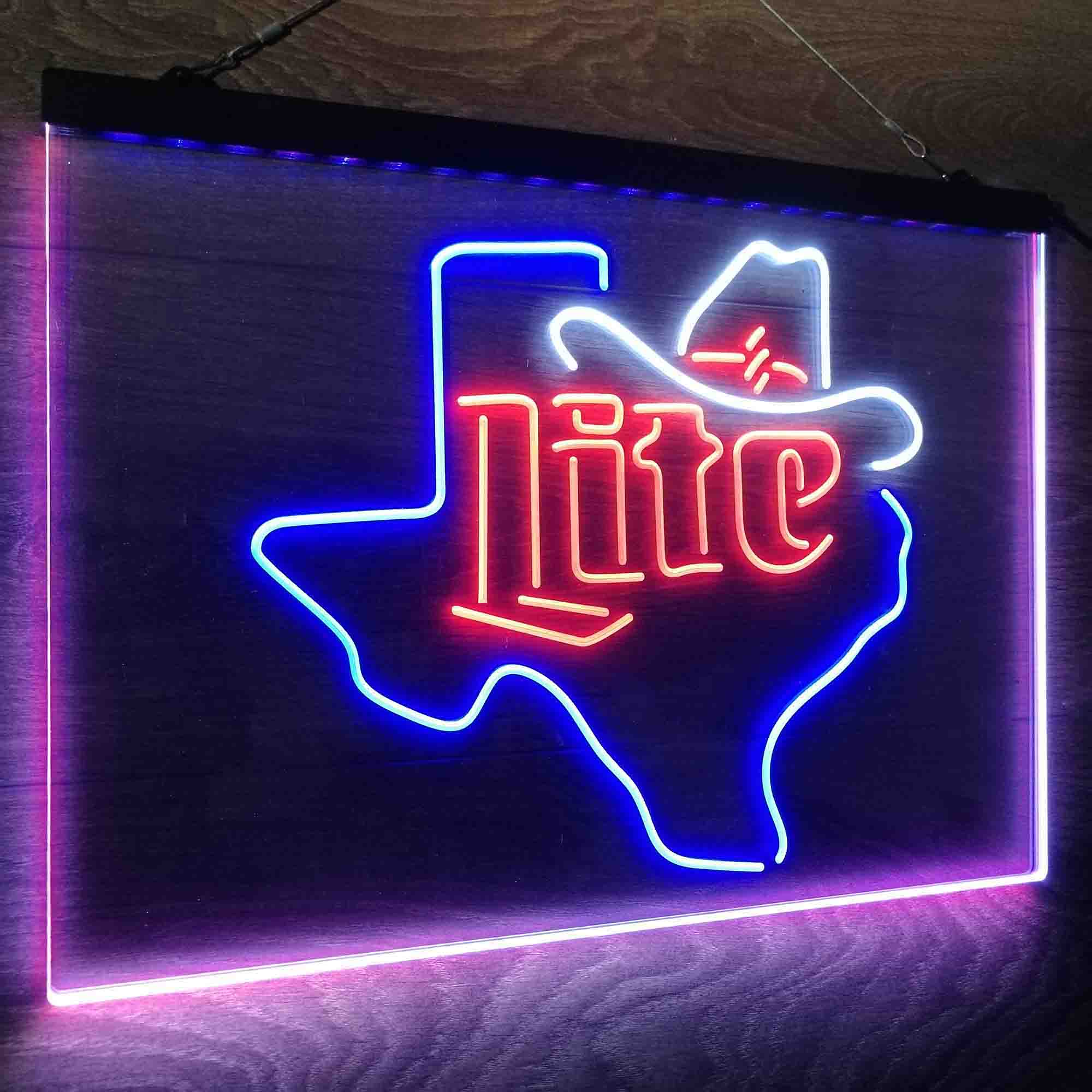 Miller Lite Cowboys Hat Texas Neon LED Sign 3 Colors