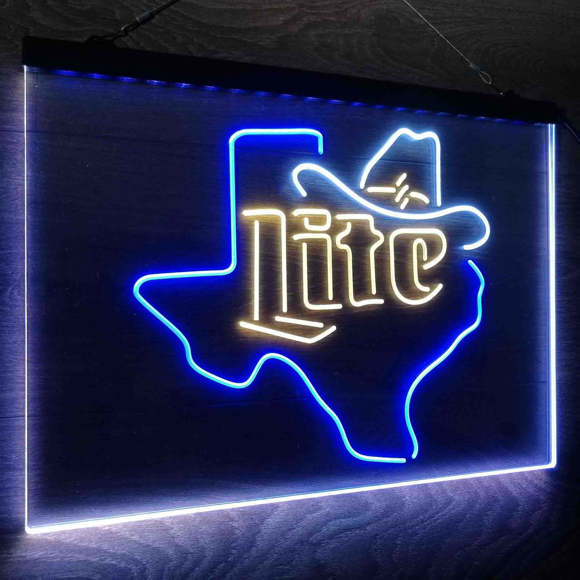 Miller Lite Cowboys Hat Texas Neon LED Sign 3 Colors