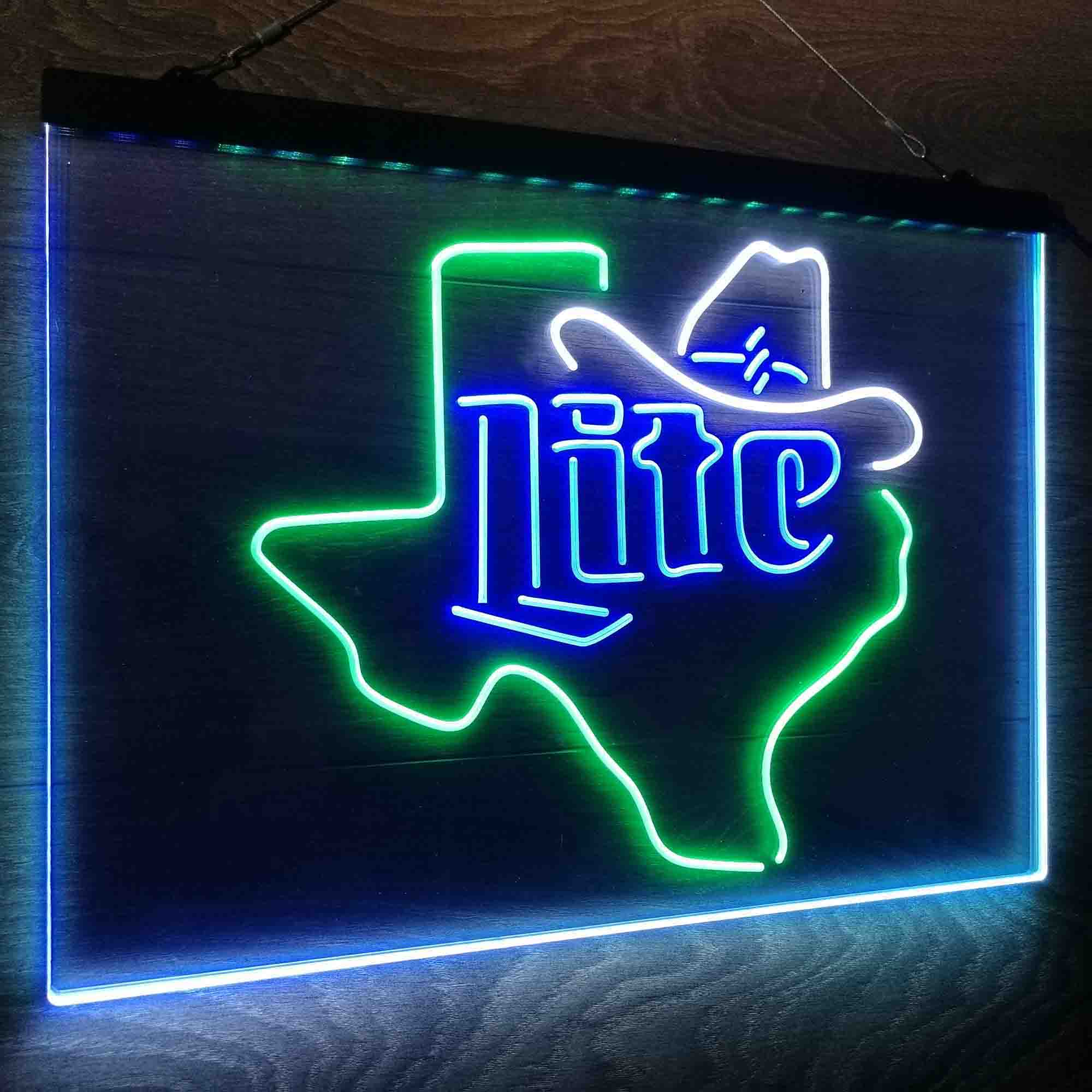 Miller Lite Cowboys Hat Texas Neon LED Sign 3 Colors