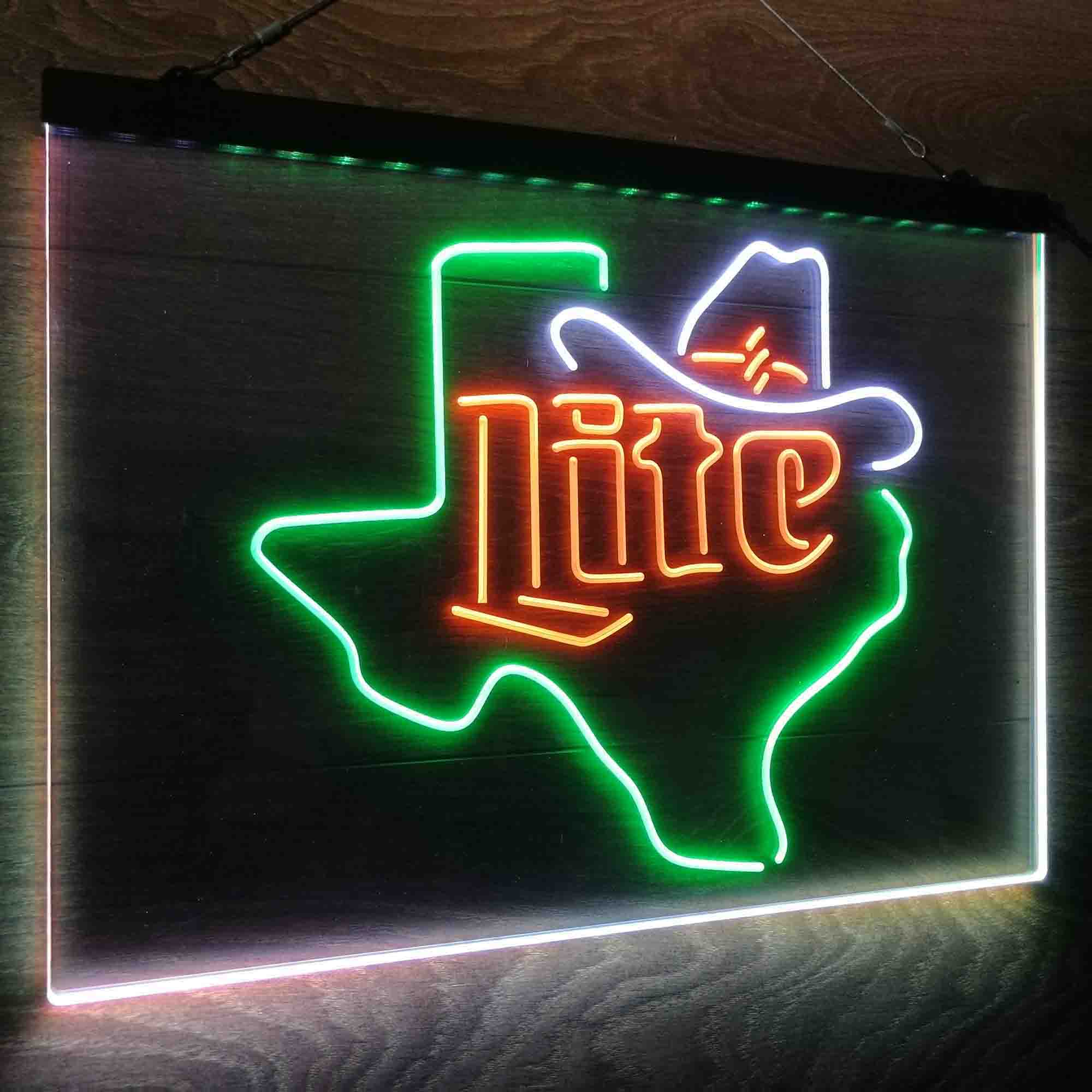 Miller Lite Cowboys Hat Texas Neon LED Sign 3 Colors