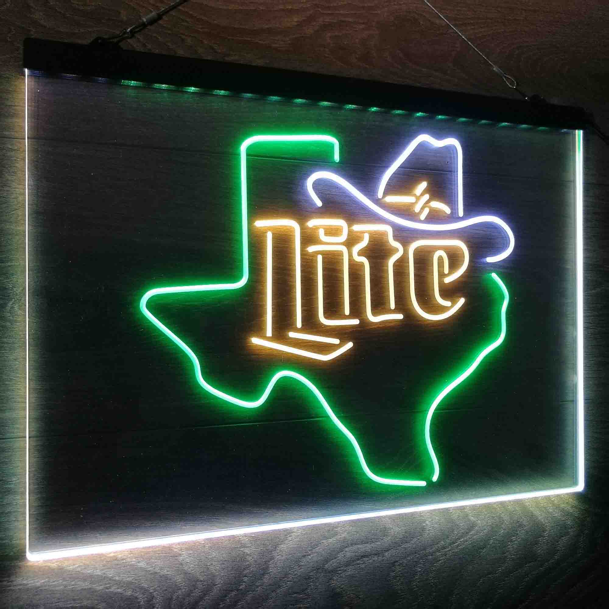 Miller Lite Cowboys Hat Texas Neon LED Sign 3 Colors