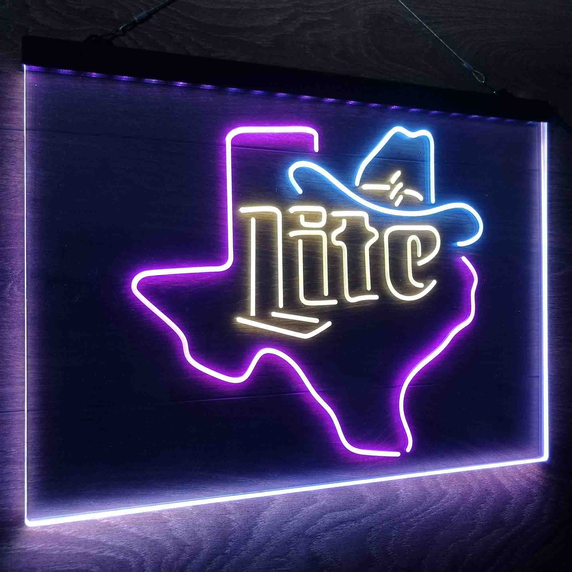 Miller Lite Cowboys Hat Texas Neon LED Sign 3 Colors