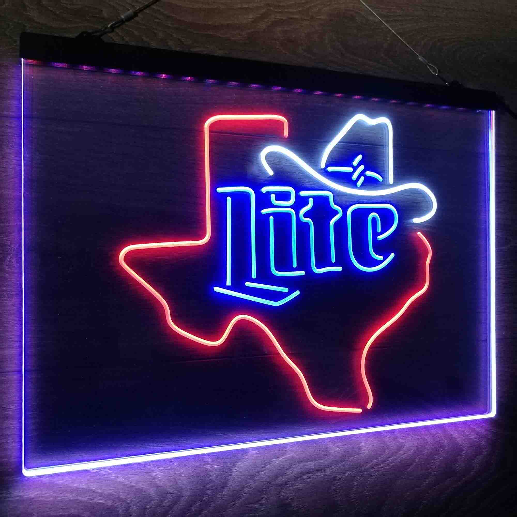 Miller Lite Cowboys Hat Texas Neon LED Sign 3 Colors