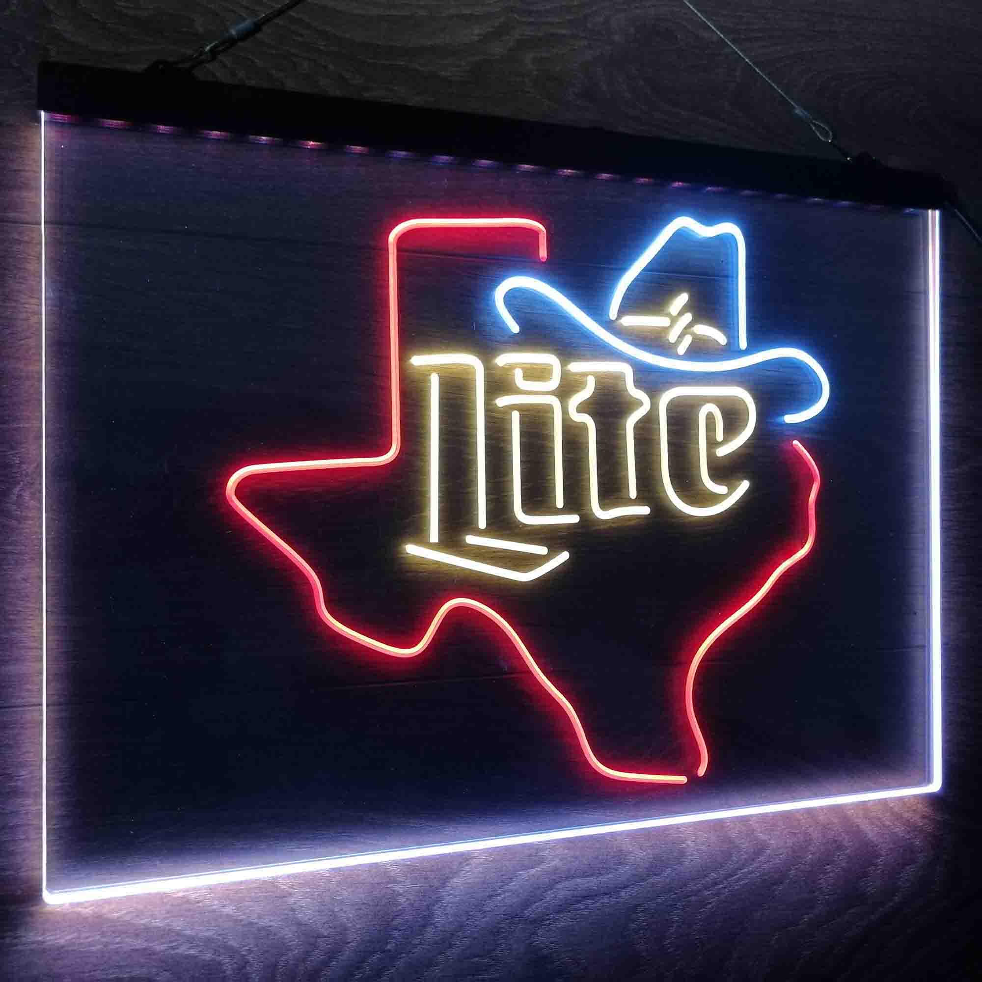 Miller Lite Cowboys Hat Texas Neon LED Sign 3 Colors