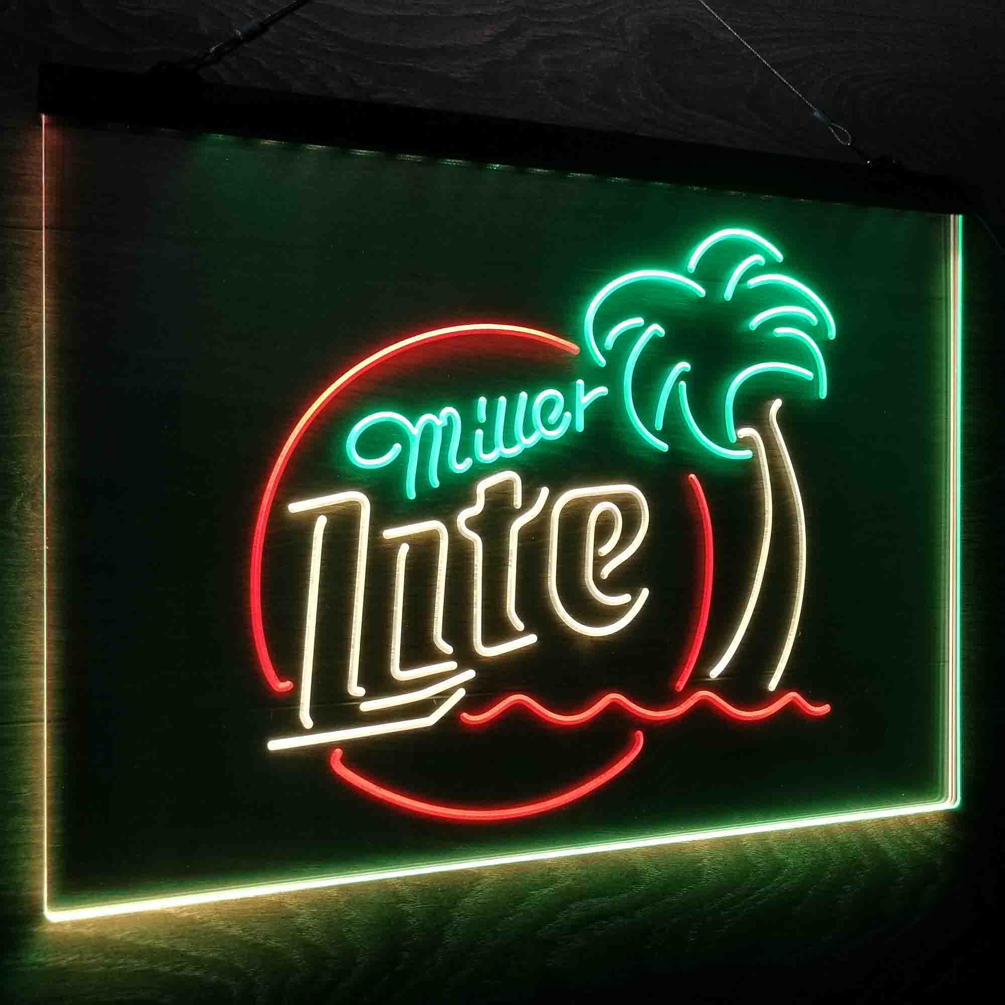 Miller Lite Palm Tree Beer Bar Neon LED Sign 3 Colors