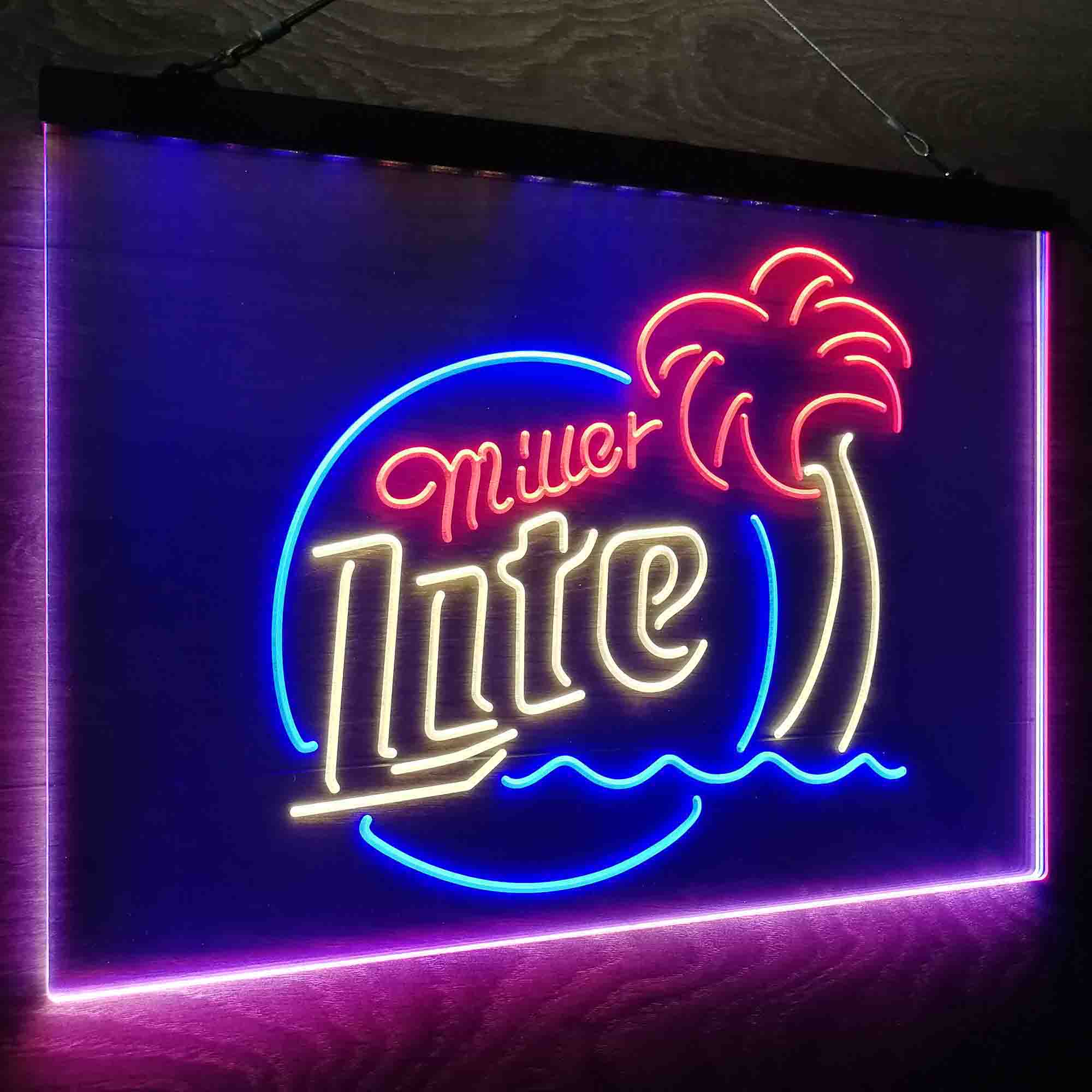 Miller Lite Palm Tree Beer Bar Neon LED Sign 3 Colors