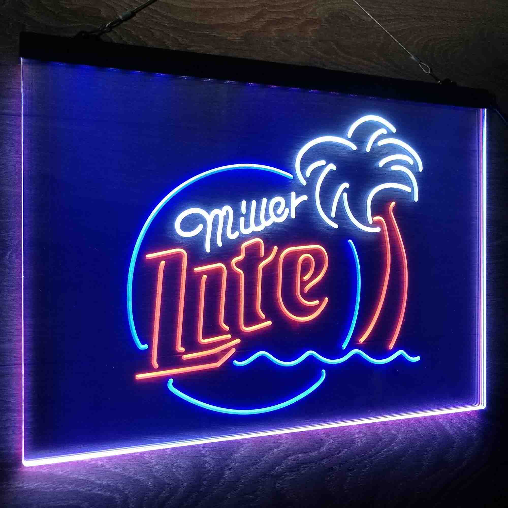 Miller Lite Palm Tree Beer Bar Neon LED Sign 3 Colors