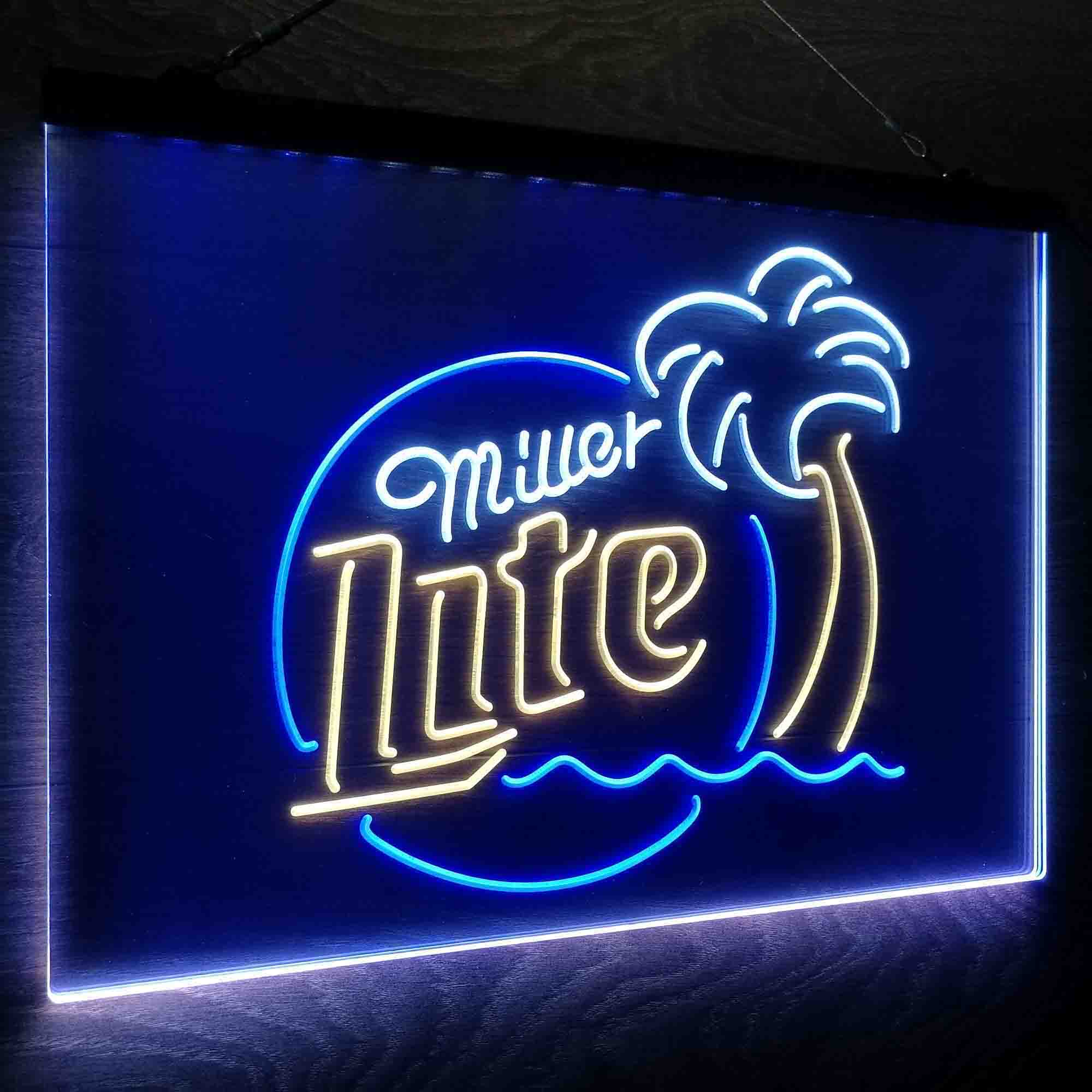 Miller Lite Palm Tree Beer Bar Neon LED Sign 3 Colors