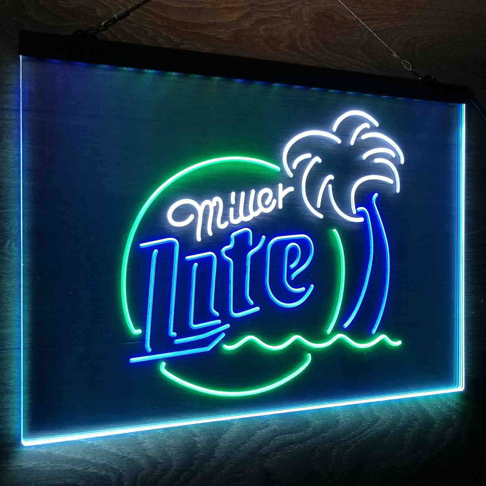 Miller Lite Palm Tree Beer Bar Neon LED Sign 3 Colors