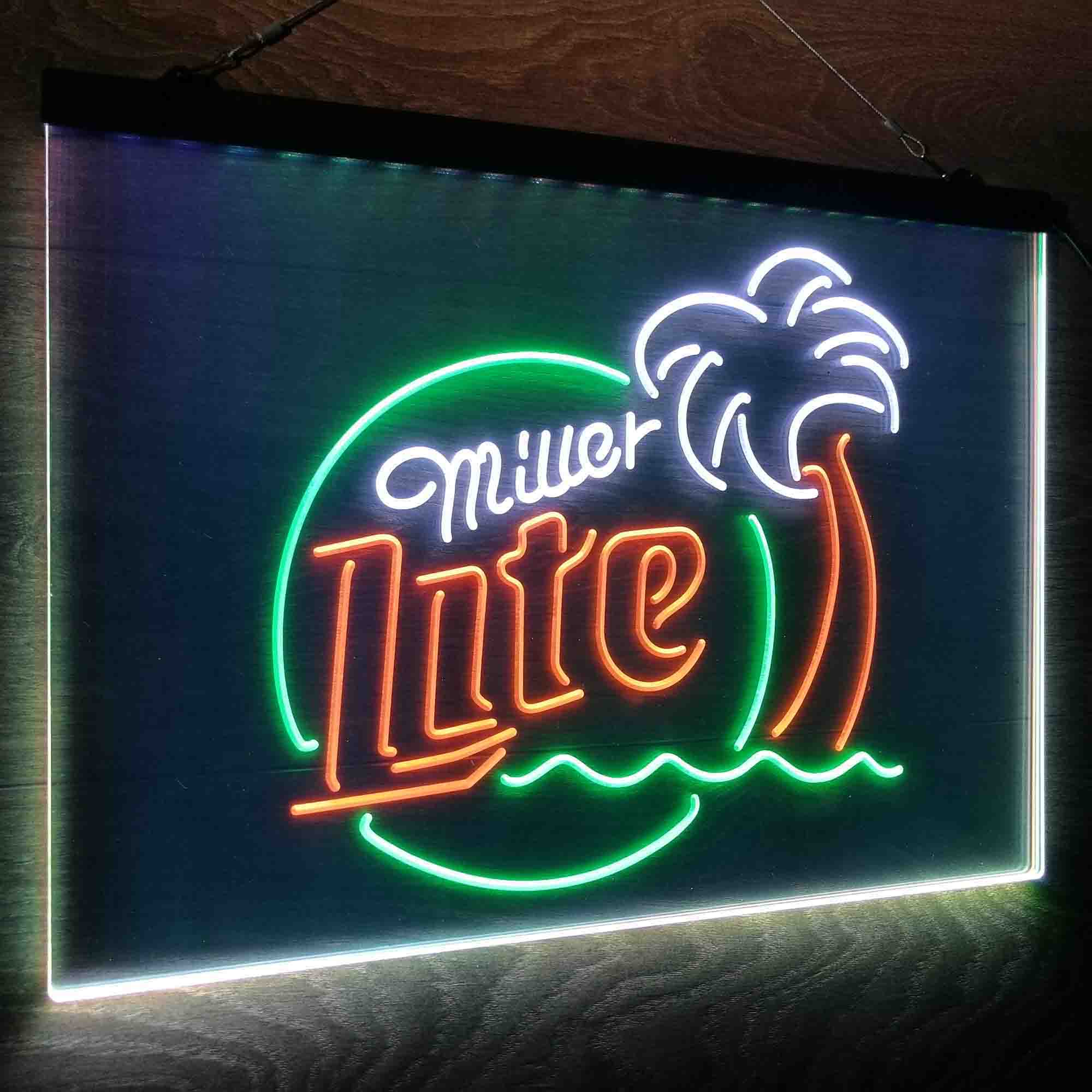 Miller Lite Palm Tree Beer Bar Neon LED Sign 3 Colors