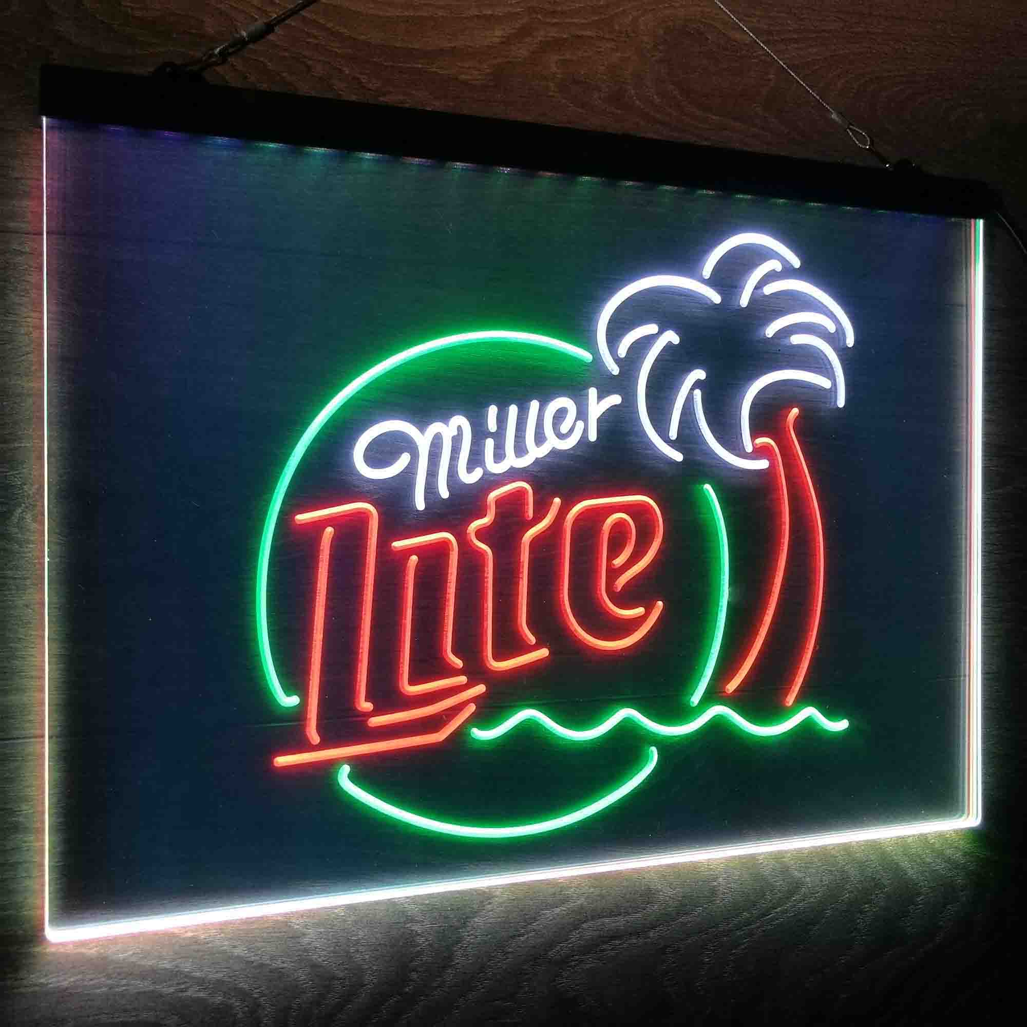 Miller Lite Palm Tree Beer Bar Neon LED Sign 3 Colors