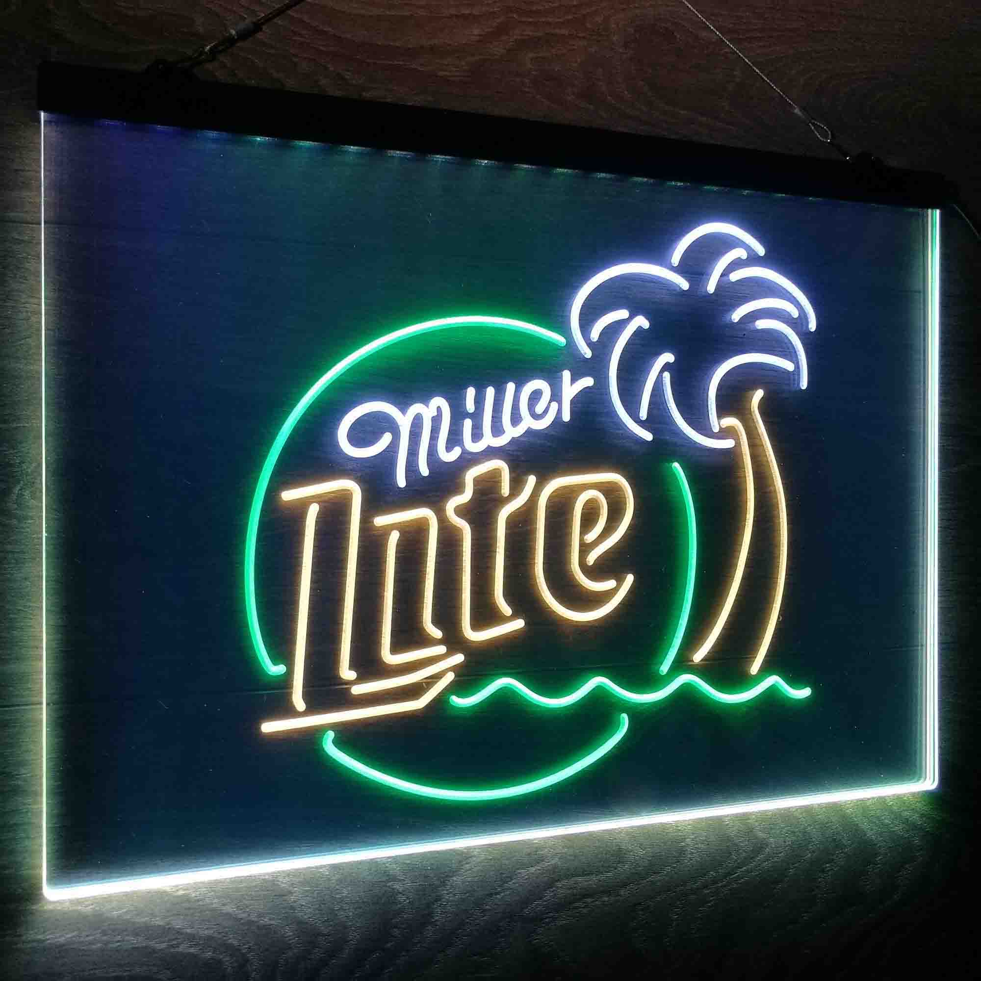 Miller Lite Palm Tree Beer Bar Neon LED Sign 3 Colors