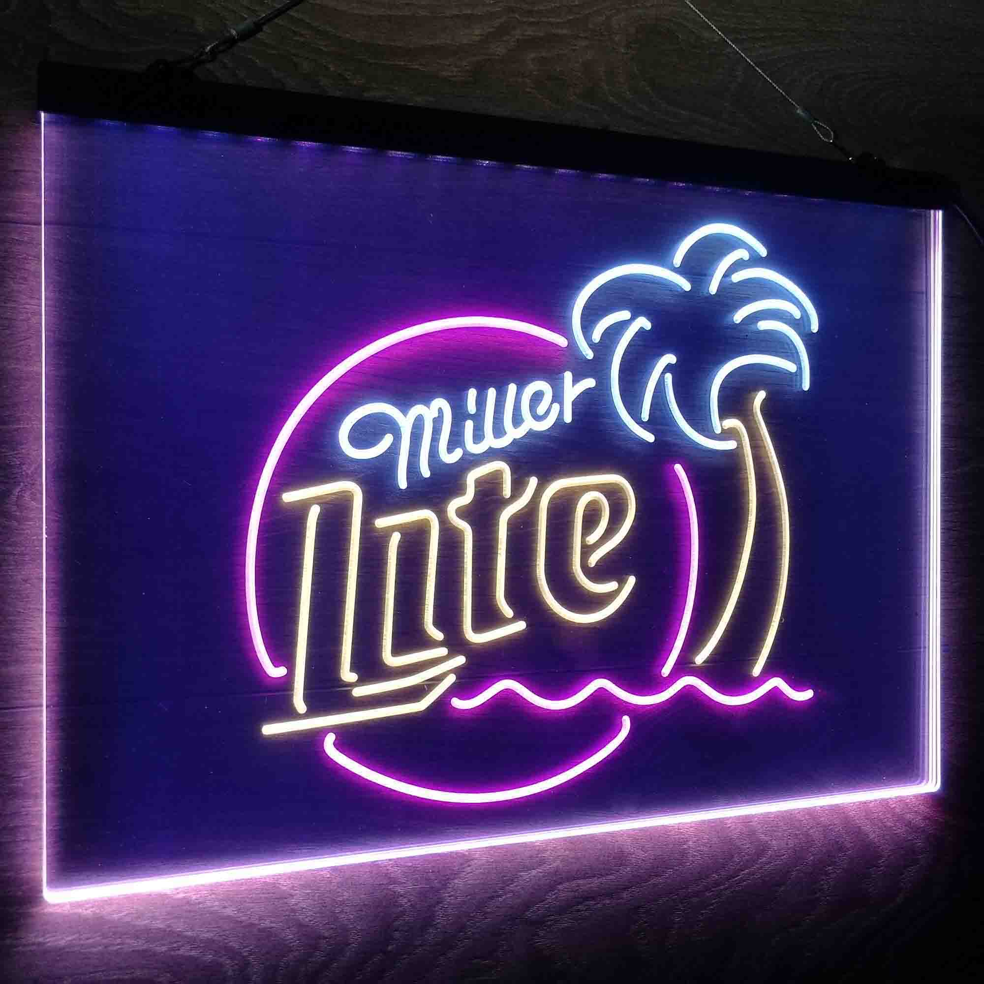 Miller Lite Palm Tree Beer Bar Neon LED Sign 3 Colors