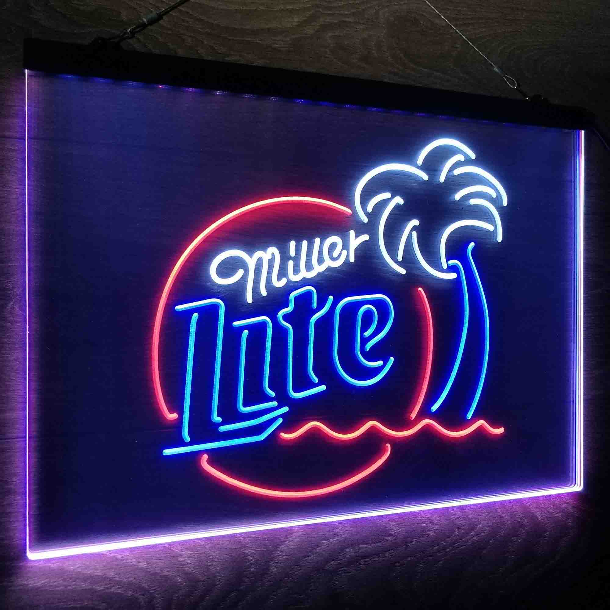 Miller Lite Palm Tree Beer Bar Neon LED Sign 3 Colors