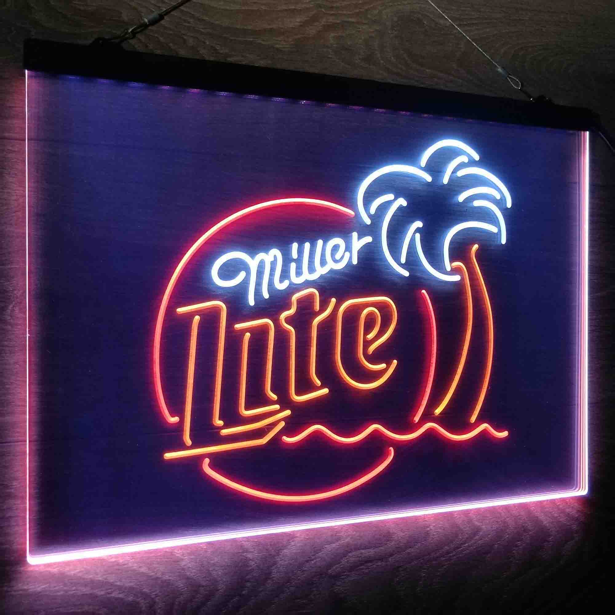 Miller Lite Palm Tree Beer Bar Neon LED Sign 3 Colors