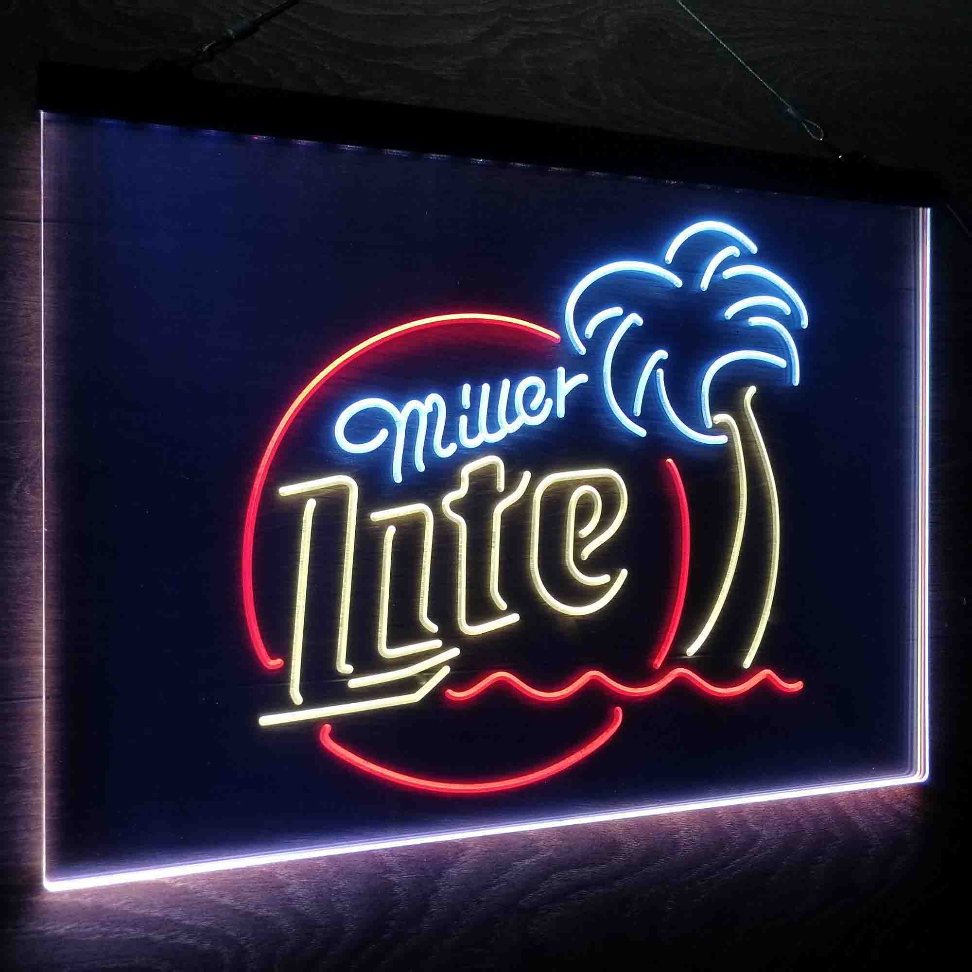 Miller Lite Palm Tree Beer Bar Neon LED Sign 3 Colors