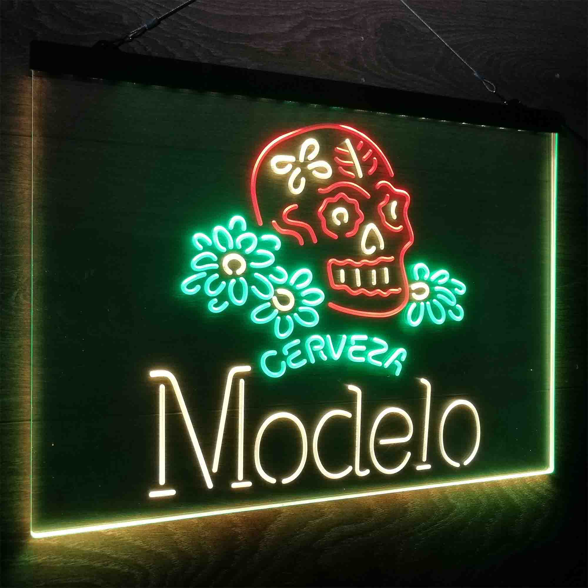 Cerveza Modelo Skull Bar Neon LED Sign 3 Colors