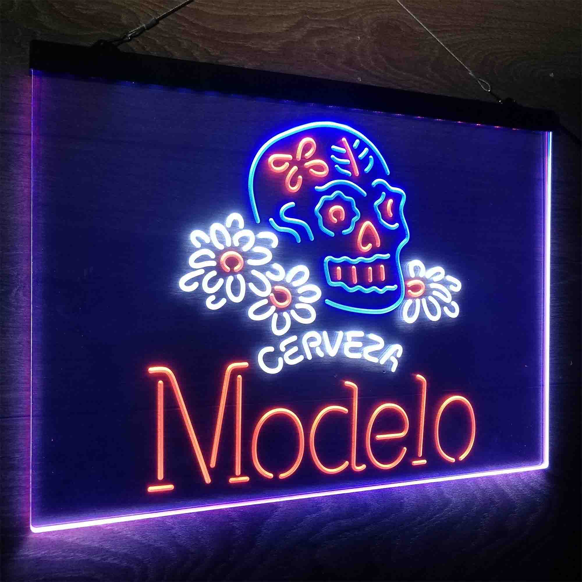 Cerveza Modelo Skull Bar Neon LED Sign 3 Colors