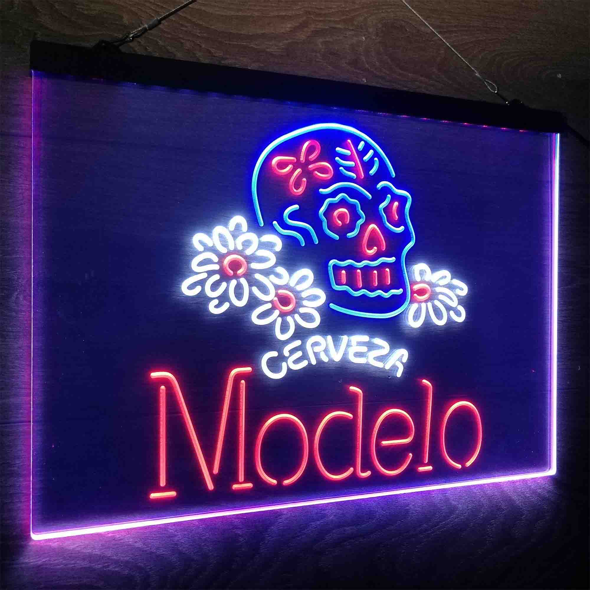 Cerveza Modelo Skull Bar Neon LED Sign 3 Colors