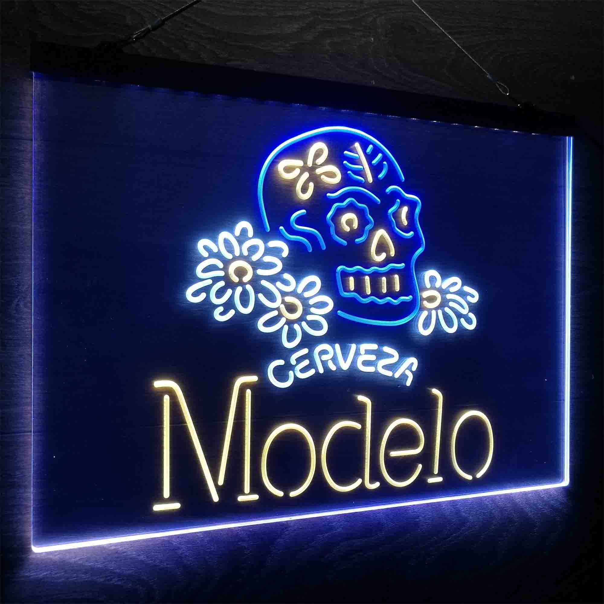 Cerveza Modelo Skull Bar Neon LED Sign 3 Colors