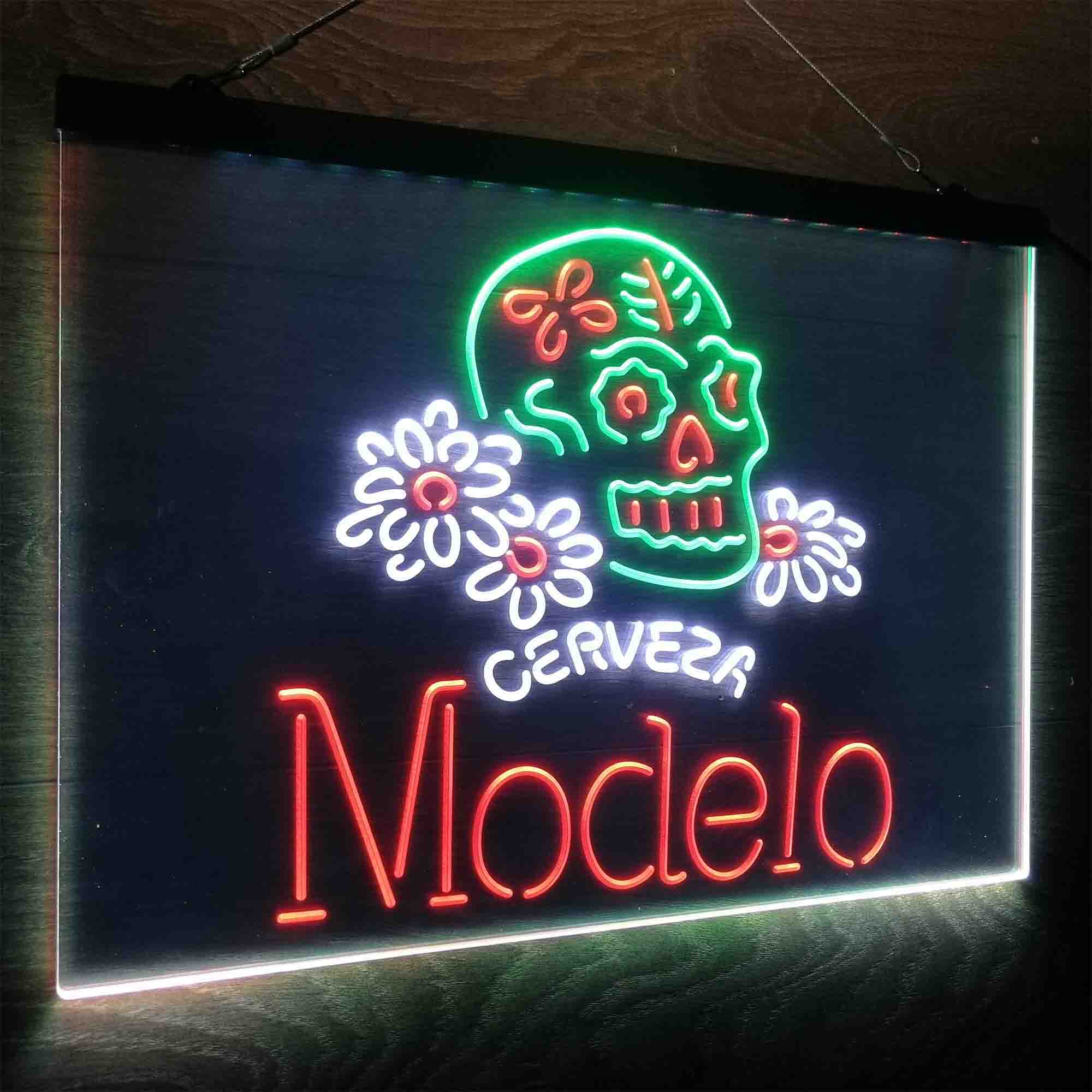 Cerveza Modelo Skull Bar Neon LED Sign 3 Colors