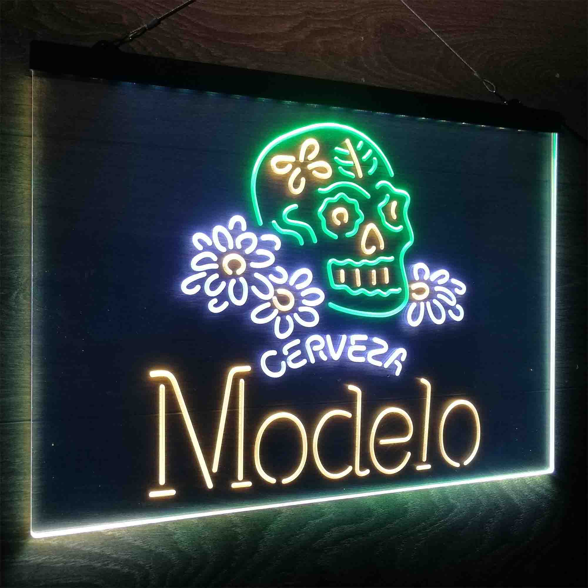 Cerveza Modelo Skull Bar Neon LED Sign 3 Colors