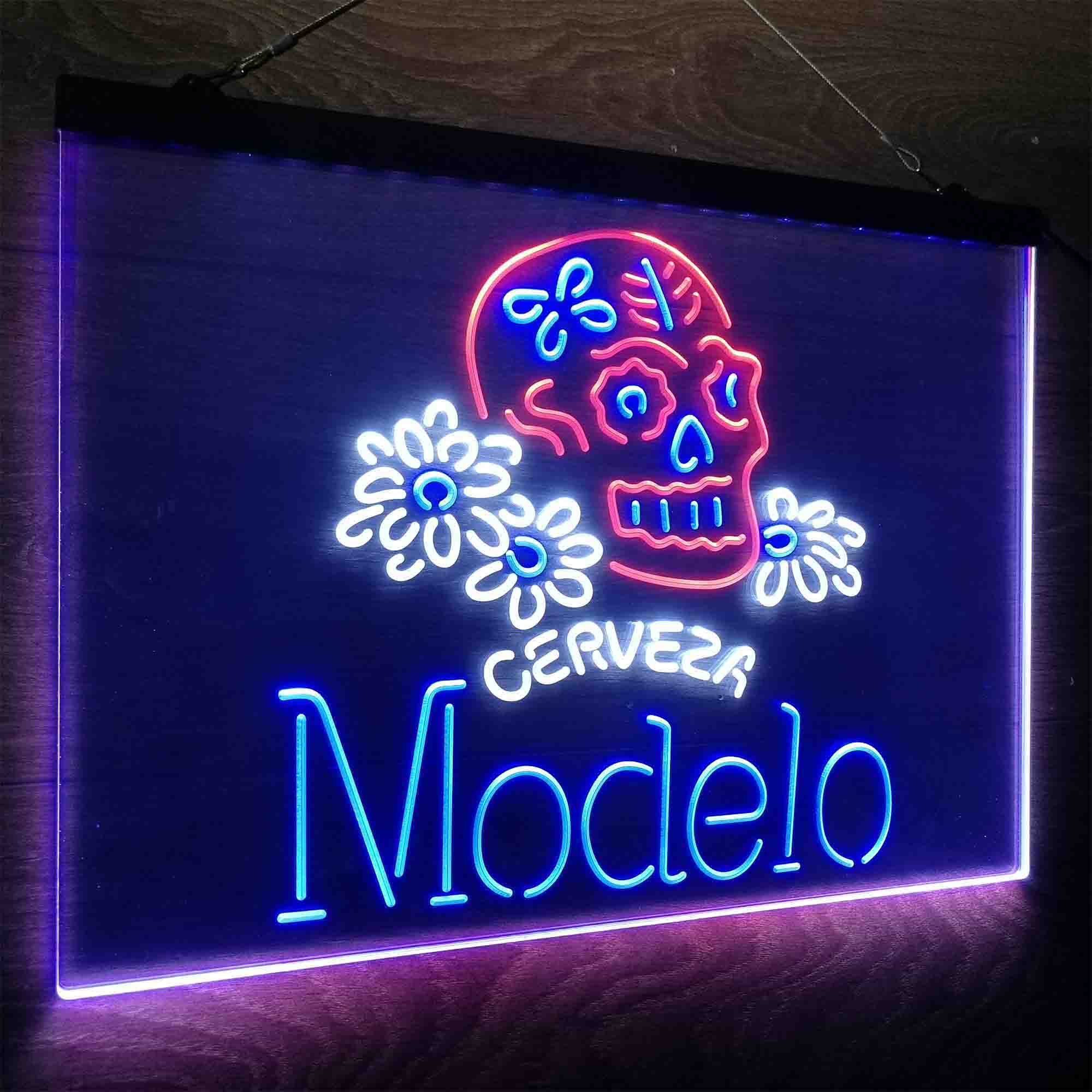 Cerveza Modelo Skull Bar Neon LED Sign 3 Colors