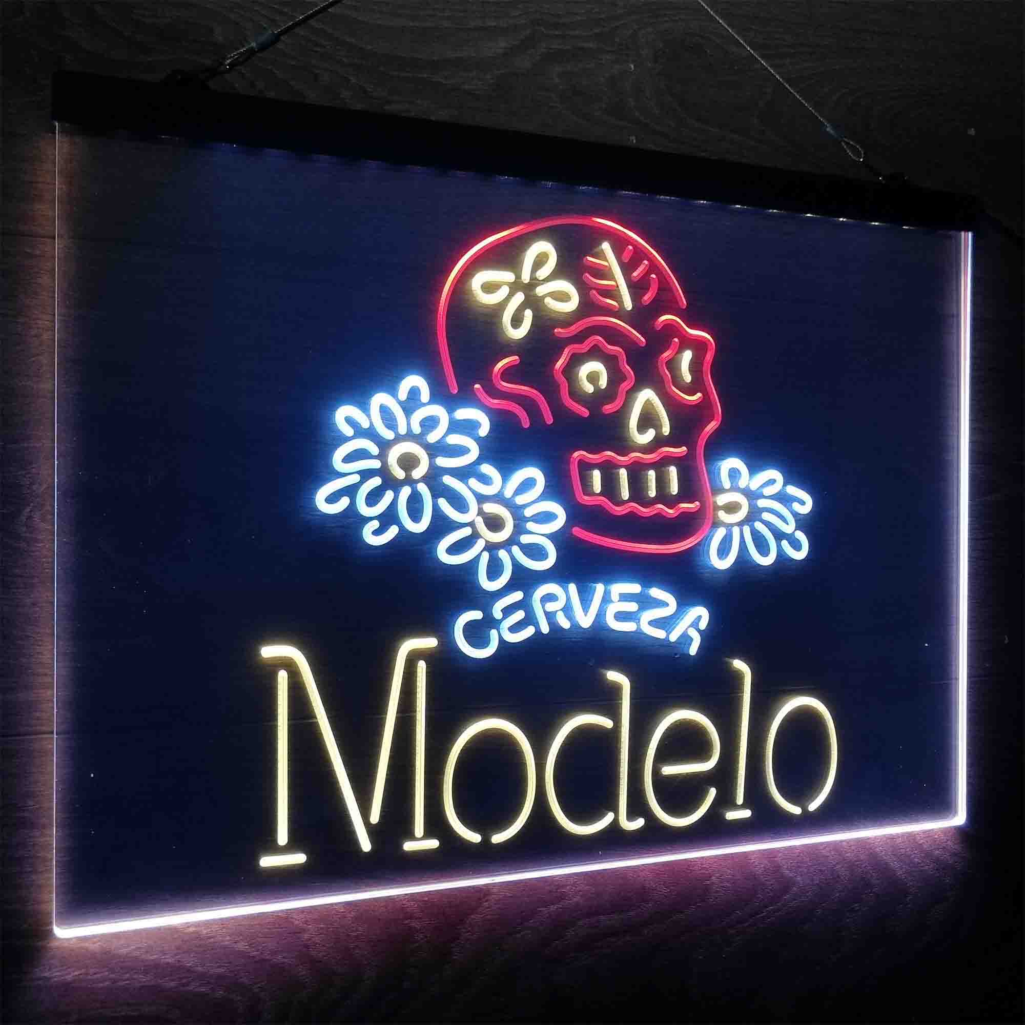 Cerveza Modelo Skull Bar Neon LED Sign 3 Colors