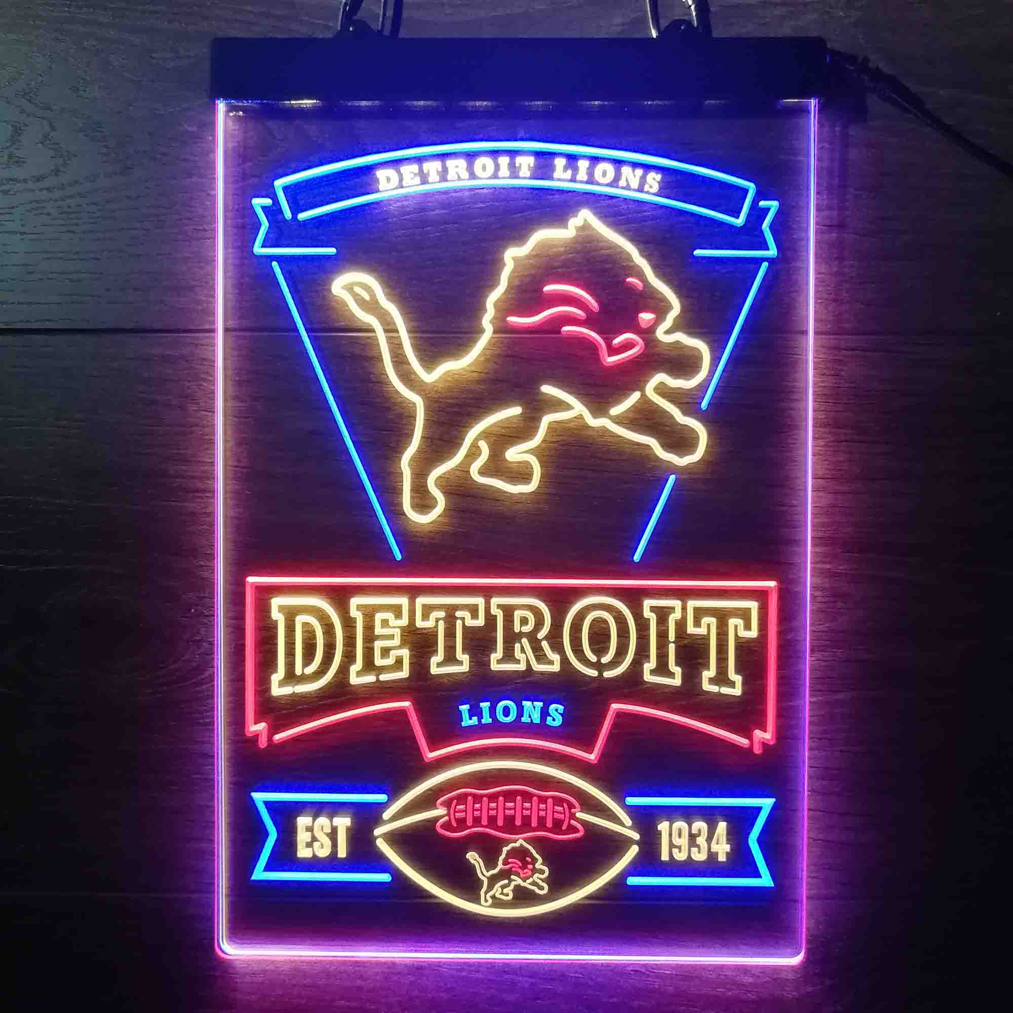 Detroit Lions Neon LED Light Sign 3 Colors