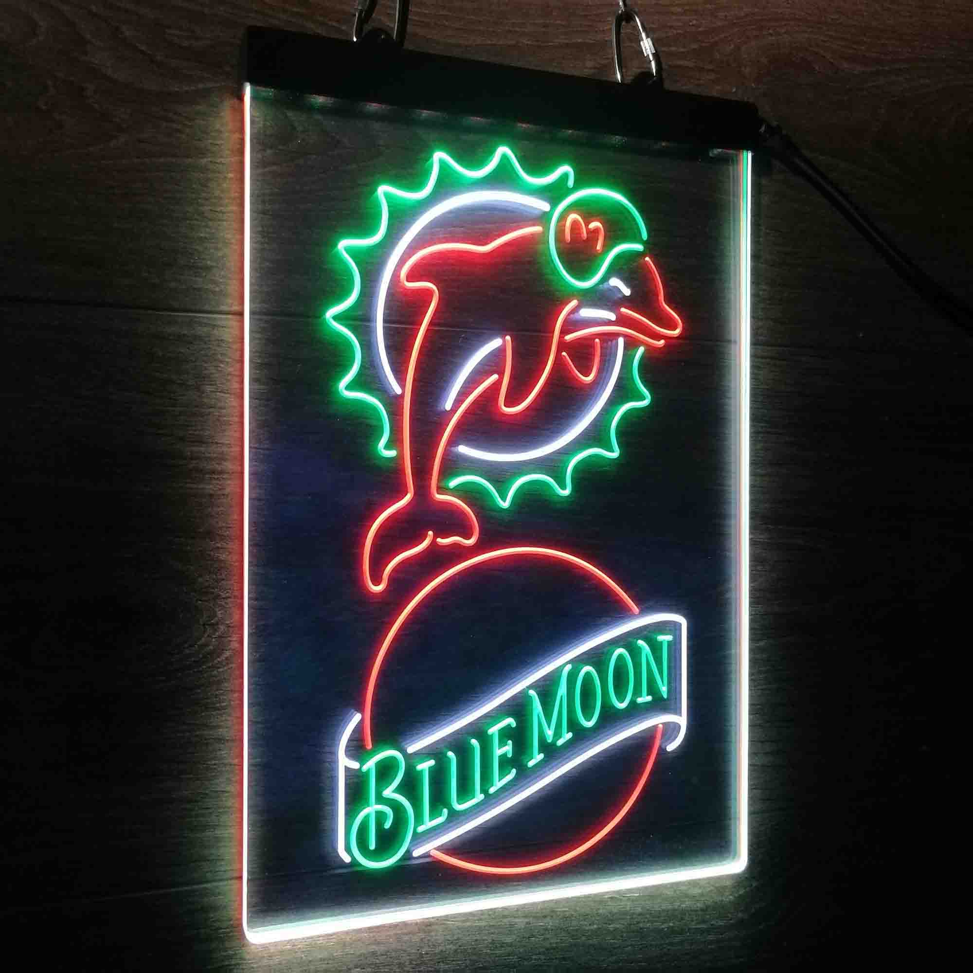 Miami Dolphins Blue Moon Bar Led Light Sign