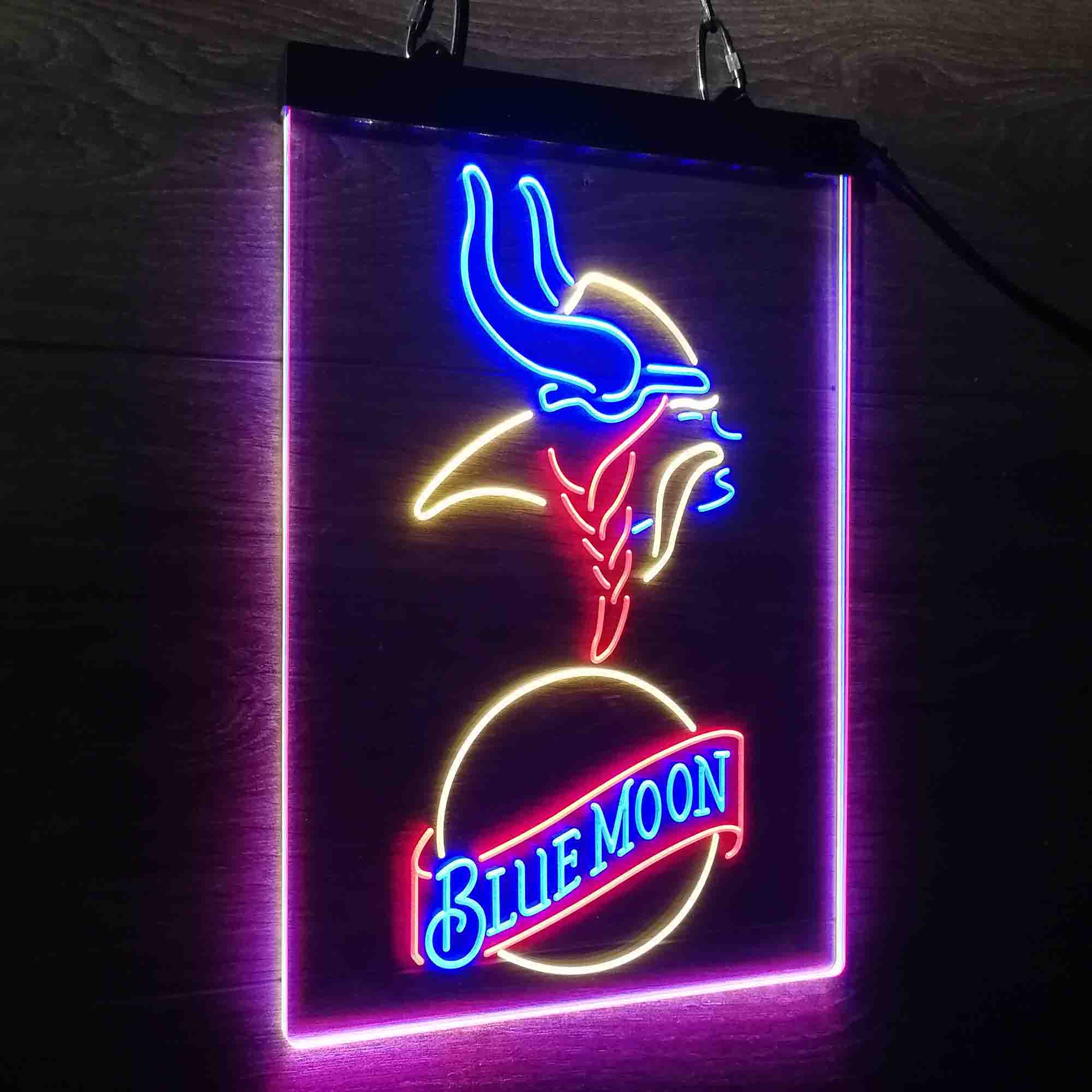 Minnesota Vikings Blue Moon Bar Neon LED Light Sign