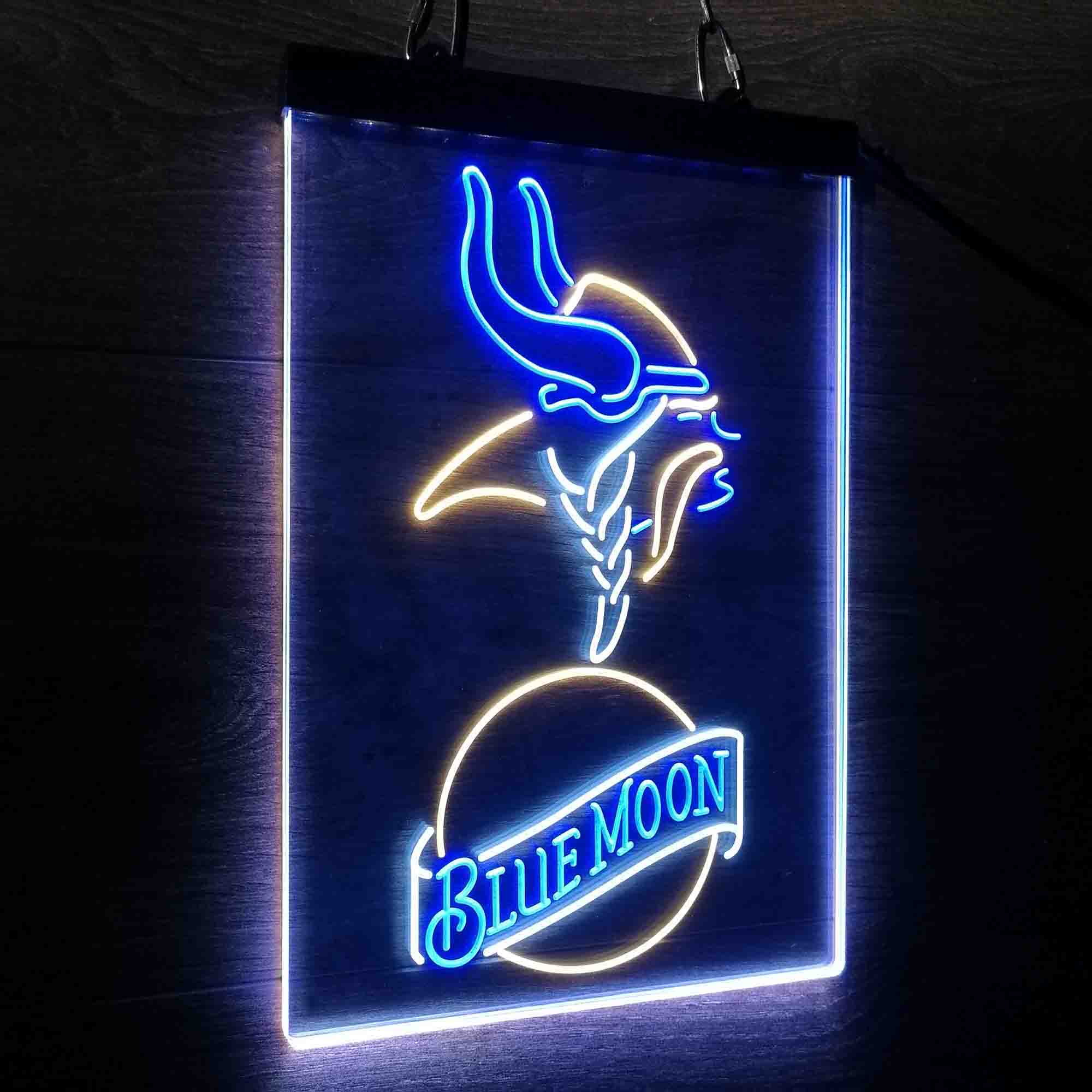 Minnesota Vikings Blue Moon Bar Neon LED Light Sign