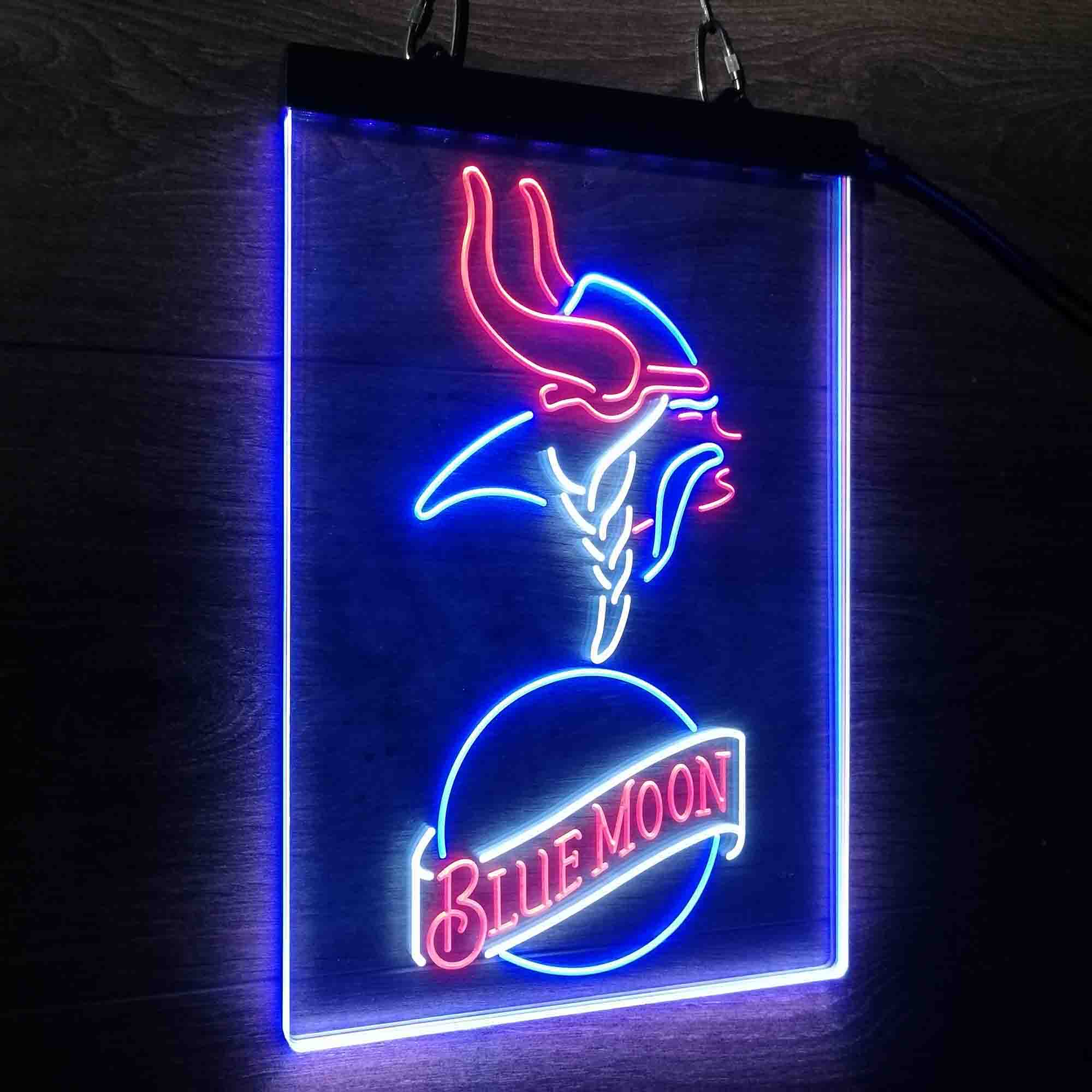 Minnesota Vikings Blue Moon Bar Neon LED Light Sign